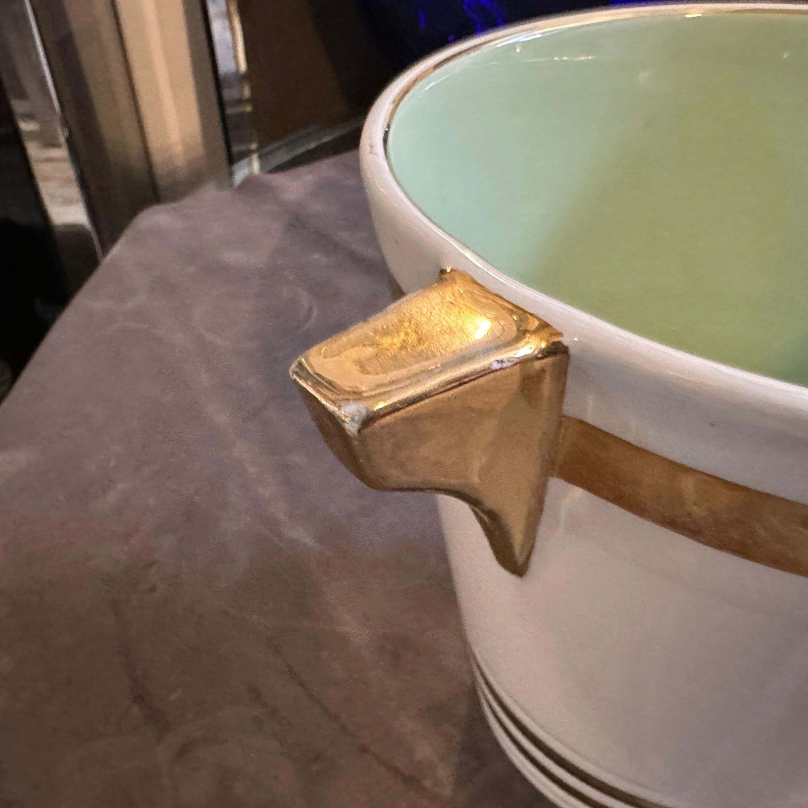 1930s Art Deco White And Gold Ceramic French Champagne Cooler By Sarreguemines photo vintage