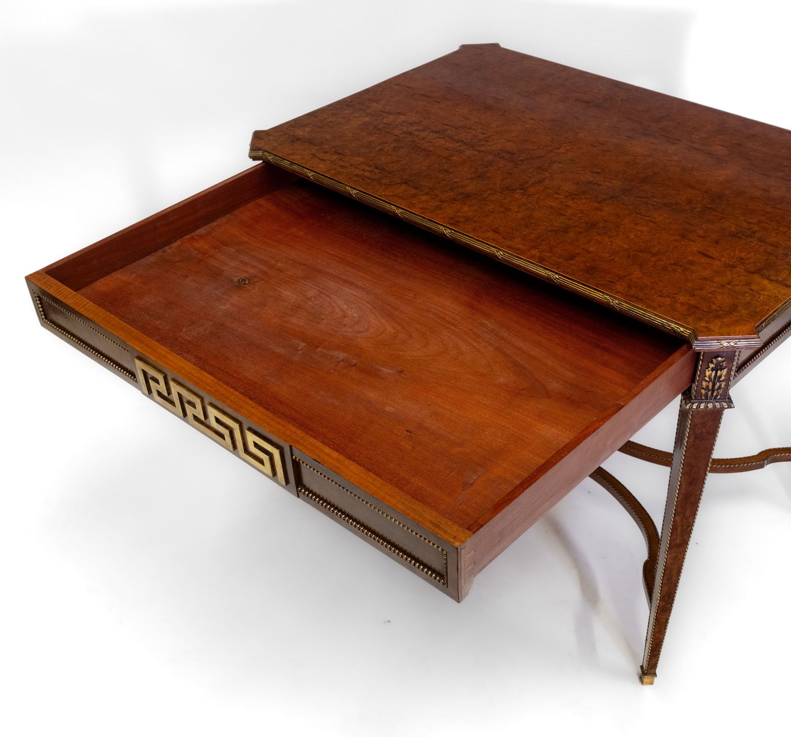 Furniture Late 19th Century Plum Pudding & Gilt Centre Side Table Greek Key Louis XVI Revival photo