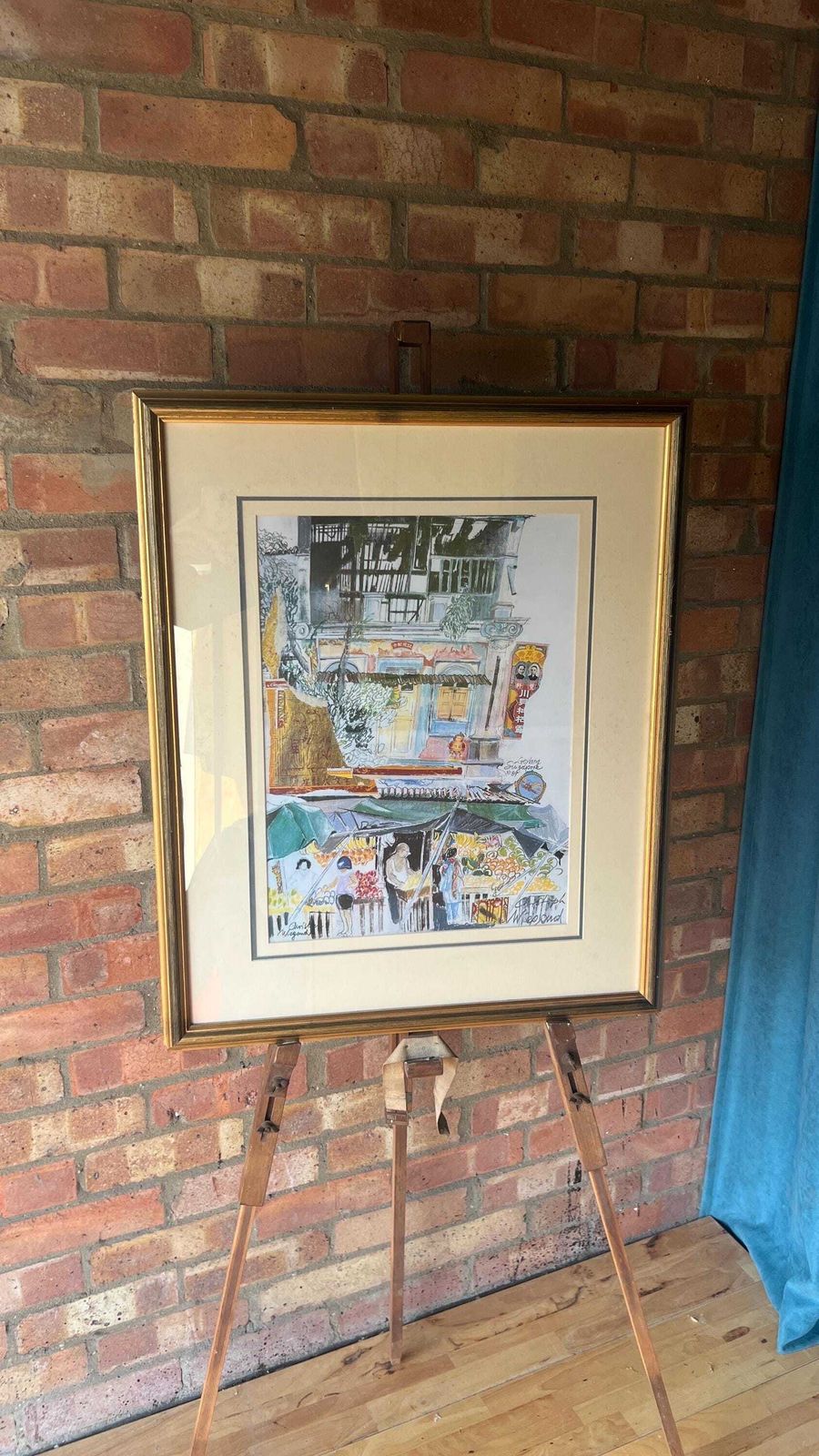 Large Framed Collage Style Fine Art Print Of Colourful Urban Street Market Scene – Glazed And Ready To Hang photo vintage