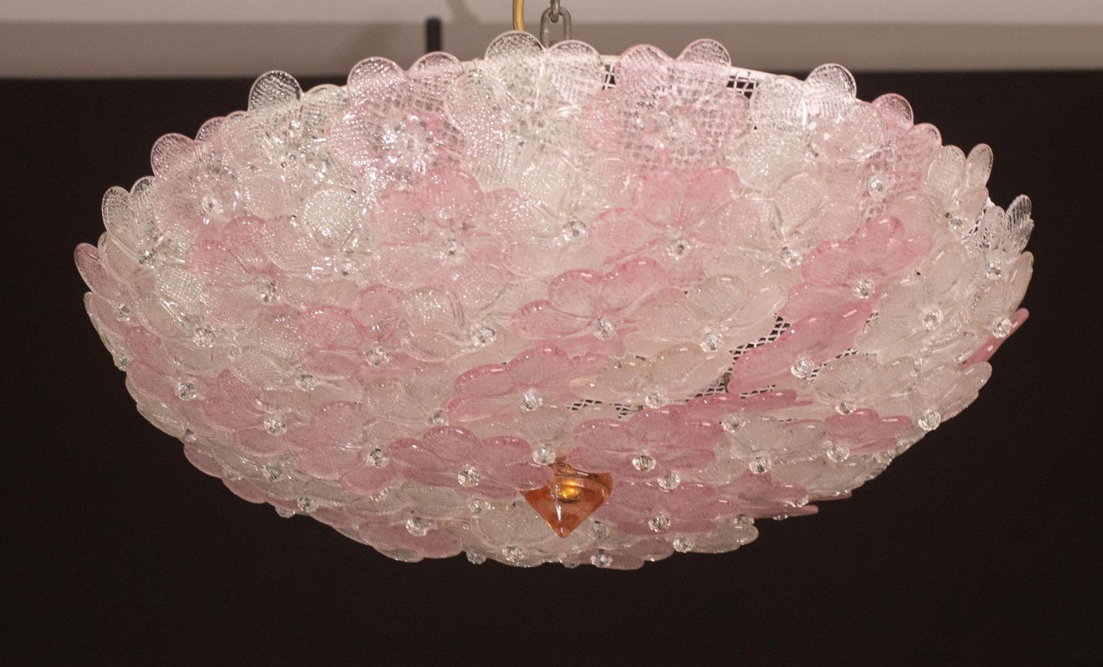 Charming Large Size Murano Ceiling Light Pink Flower By Seguso For Venini, Italy photo 2438.0