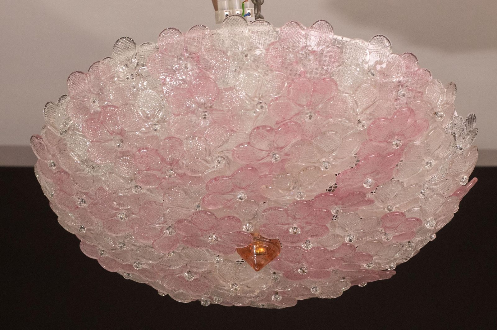 Charming Large Size Murano Ceiling Light Pink Flower By Seguso For Venini, Italy photo vinterior