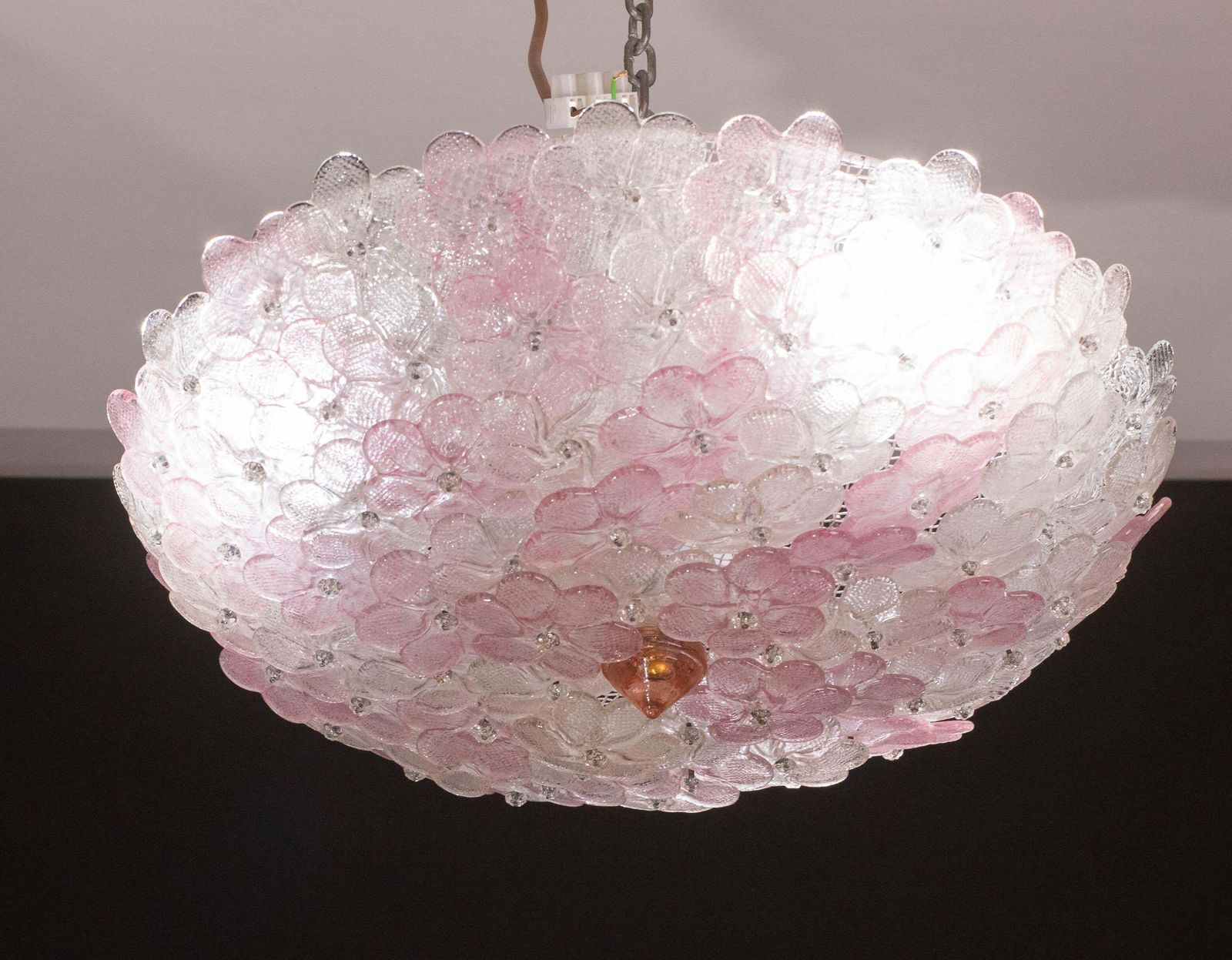 Charming Large Size Murano Ceiling Light Pink Flower By Seguso For Venini, Italy photo buy