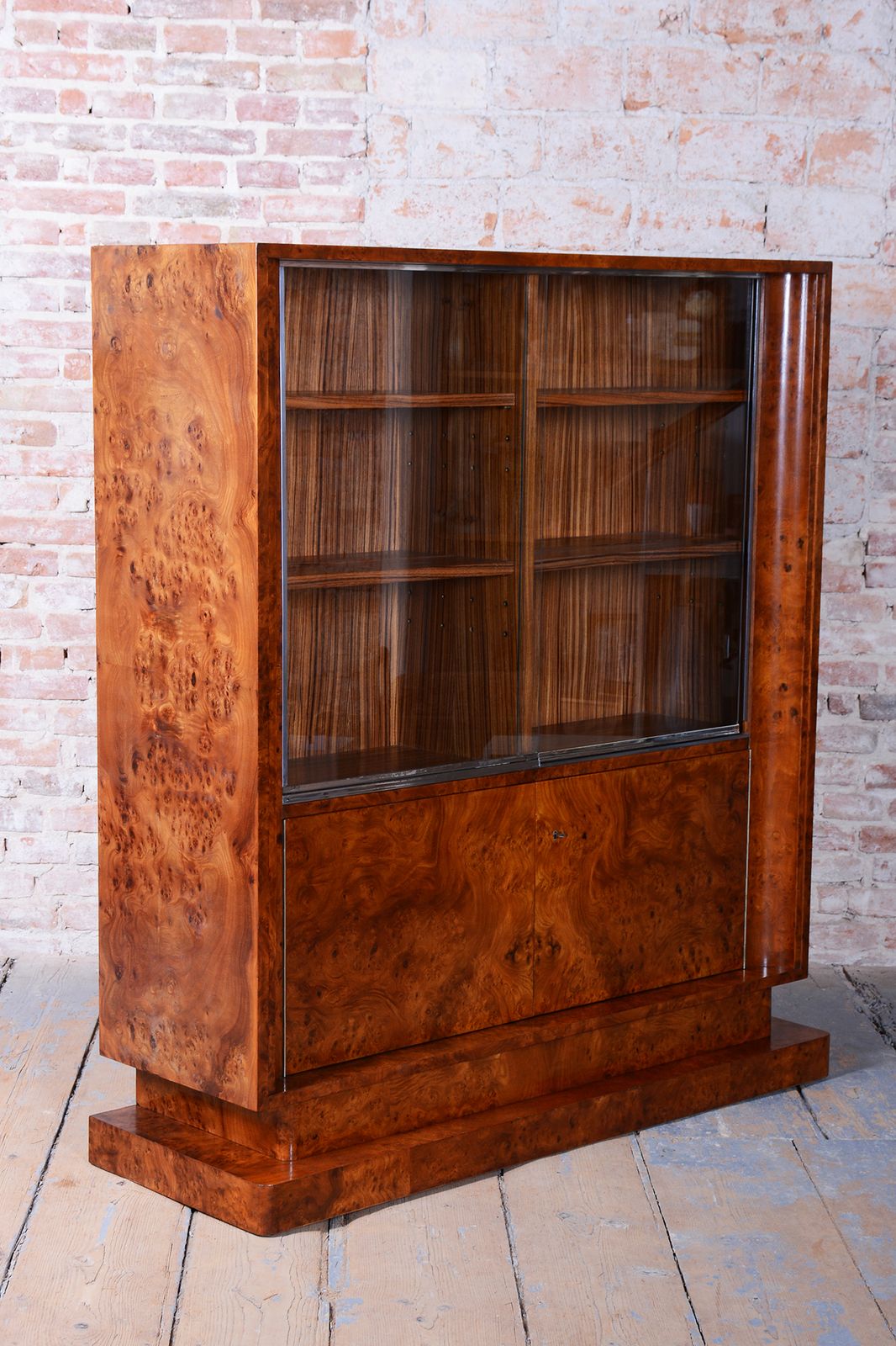 Restored Art Deco Bookcase, Elm, Mahogany, Zebrano, Polished, France, 1920s photo Furniture