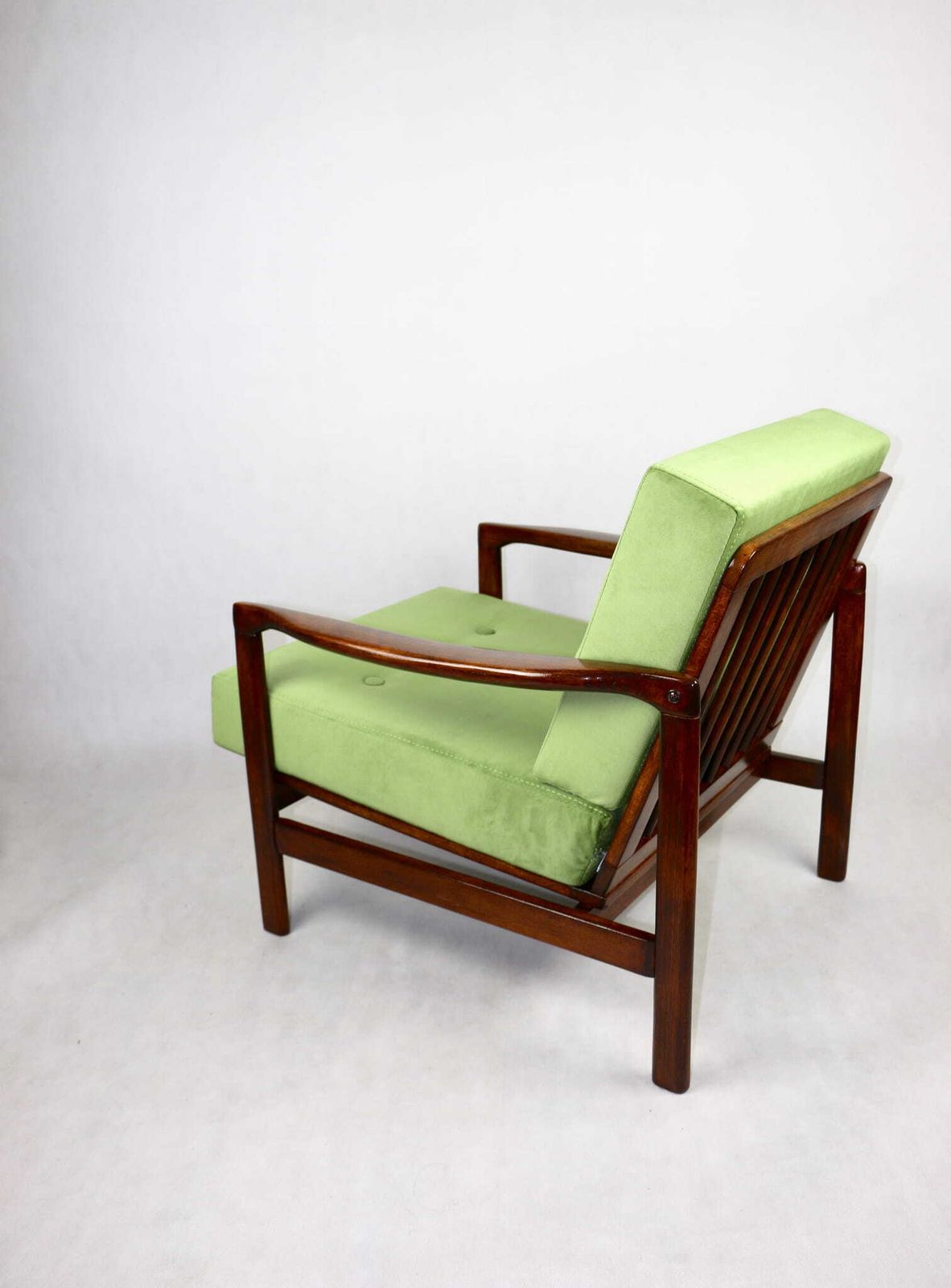 Wooden Armchair Brown Vintage Pea Green Designed By Z. Bączyk   2 Pieces Available photo 385.0