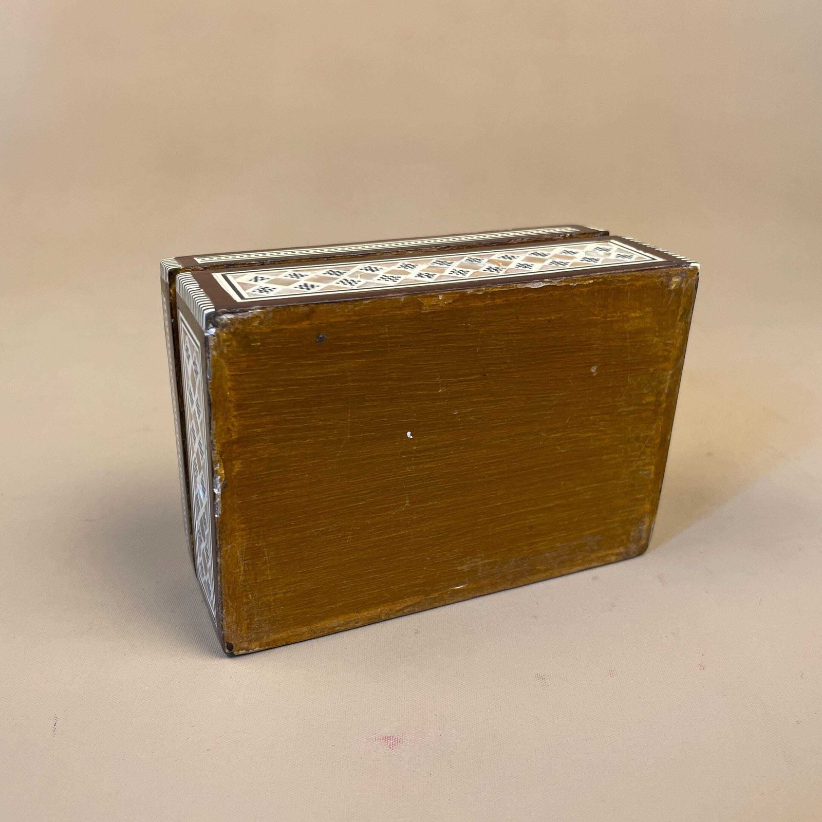 photo for sale Vintage Wooden Mother Of Pearl Inlay Box Trinket Jewellery Middle Eastern Red Lining Rectangle