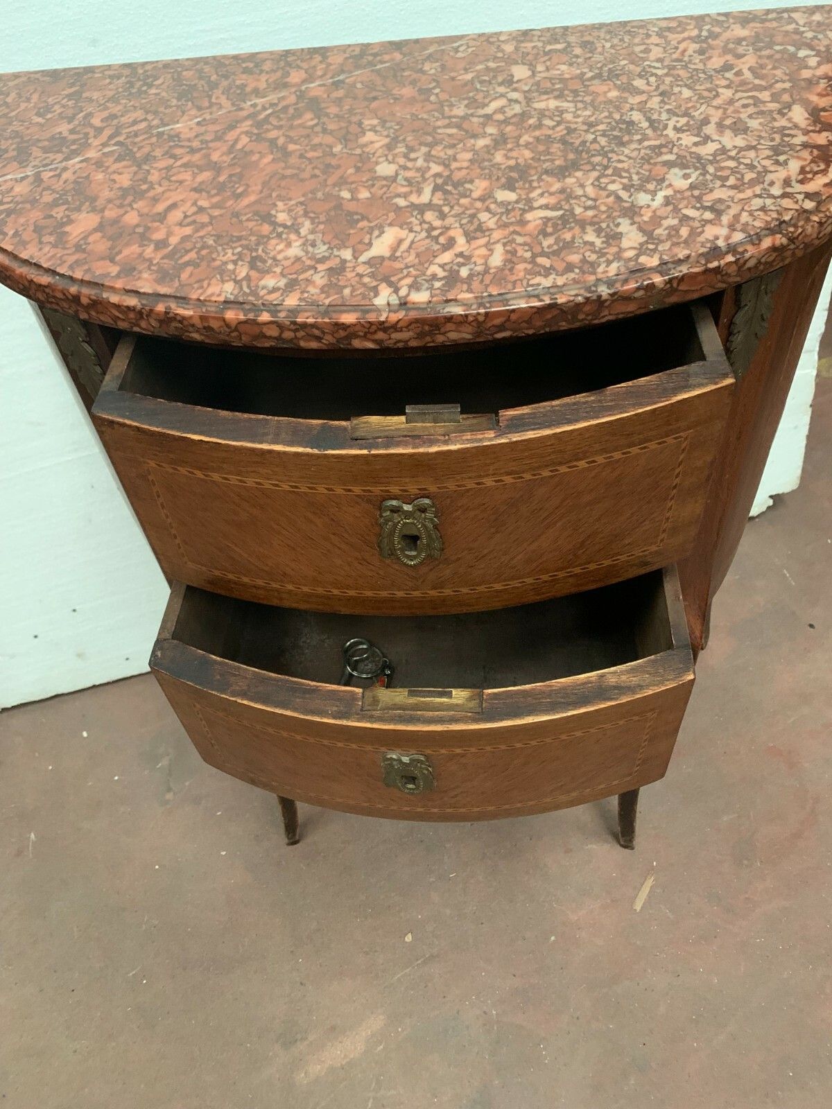 photo for sale Louis XV Style Half Moon Chest Of Drawers In Marquetry 20th Century