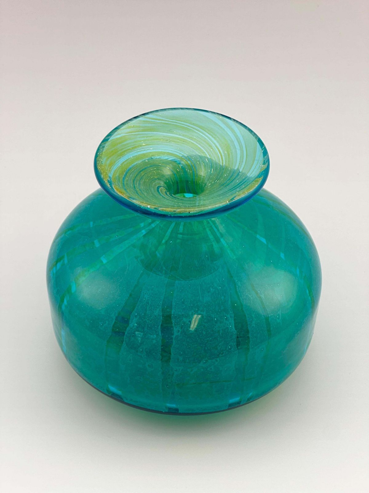 photo furniture Squat Bottle Vase, Turquoise And Green, Ming Pattern, Mdina Glass, Malta, 1970s