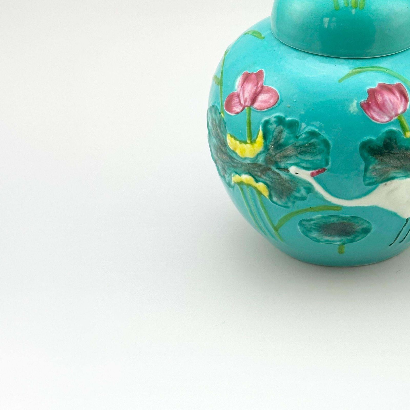 Chinese Turquoise Porcelain Ginger Jar, Wang Bingrong Style, Circa 1950s photo vintage