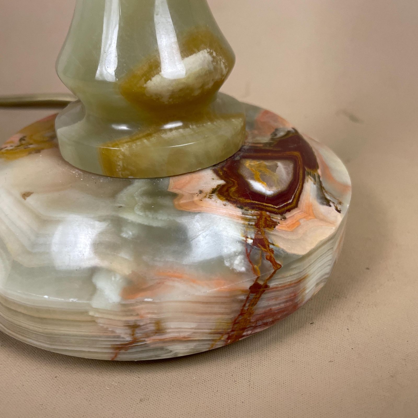 Vintage Marble Stone Lamp Green Brown Large Tall Light Table Desk Lamp Beautiful Colours Natural Patterns Ornate Round Base Onyx Brass Top photo buy