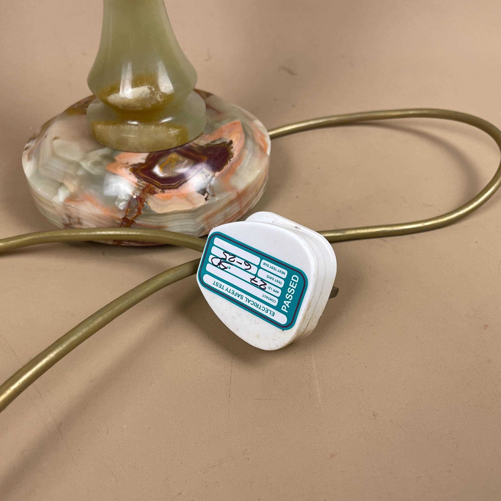 photo furniture Vintage Marble Stone Lamp Green Brown Large Tall Light Table Desk Lamp Beautiful Colours Natural Patterns Ornate Round Base Onyx Brass Top