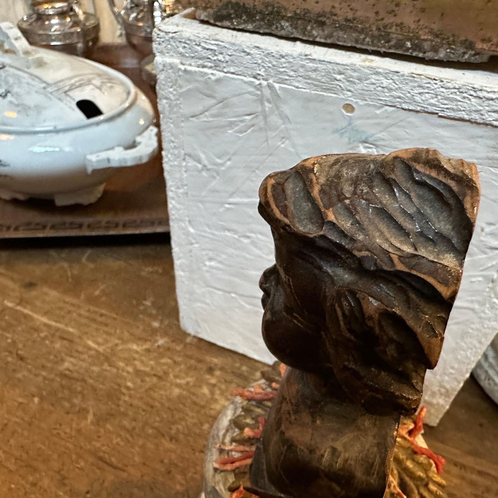 Art A Baroque Revival Wood Bust Of A Putto On A Fake Marble Lacquered Wood Base photo