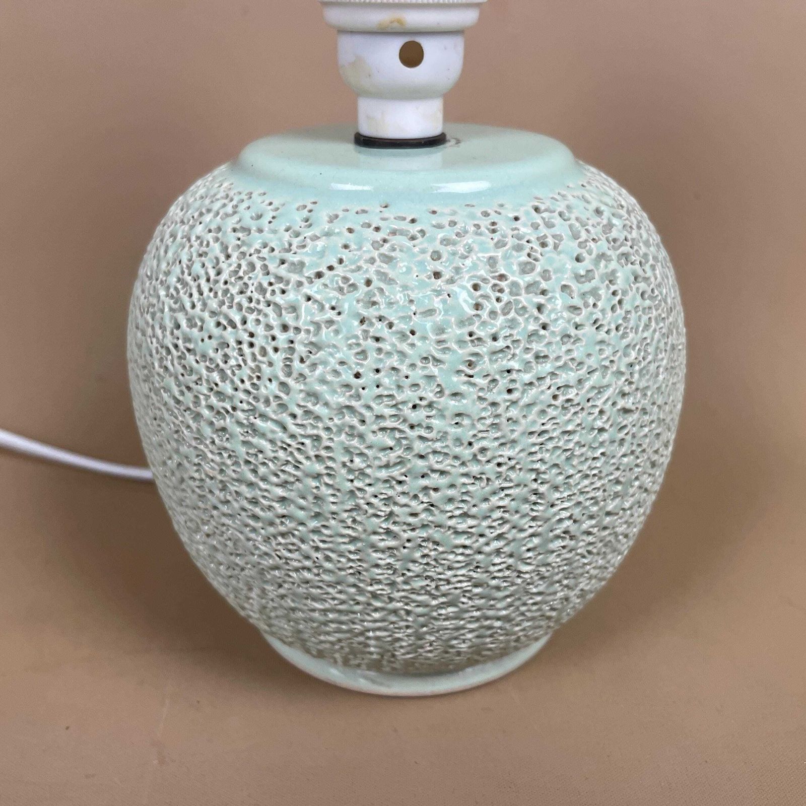 Vintage Ceramic Pale Green Lamp Lamps Bedside Table Light Vase Antique Cottage Pottery Cottage Round Ball Textured Small photo for sale