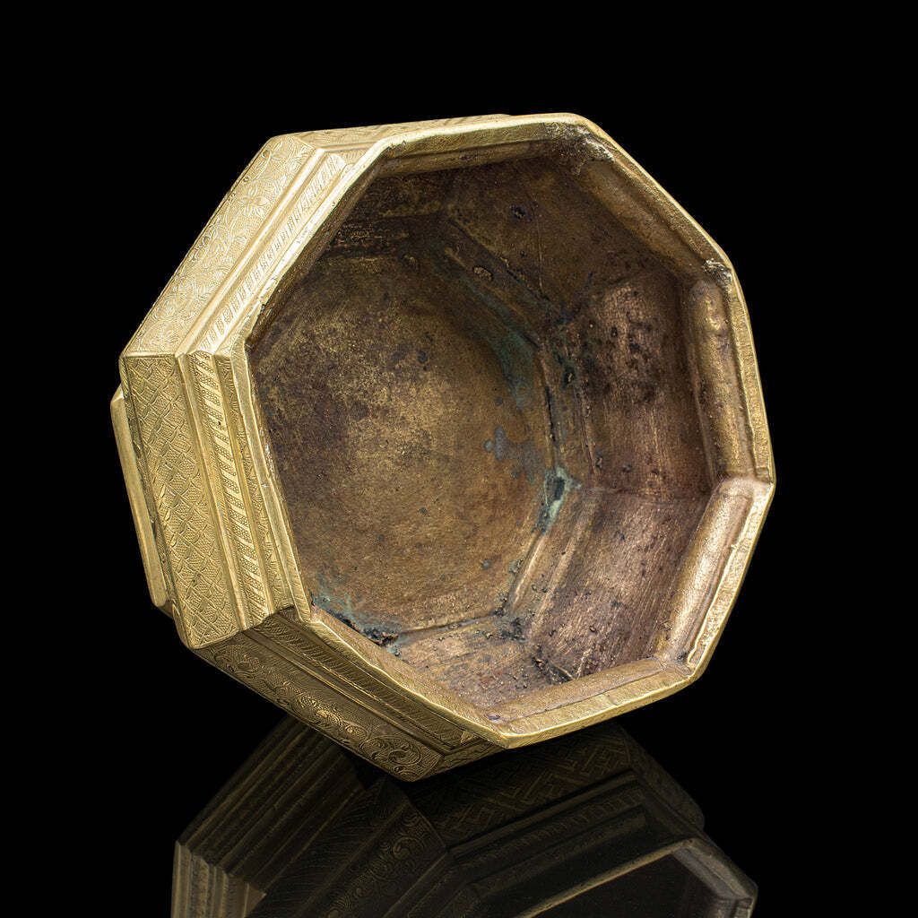 Antique Temple Betel Nut Dish, Indonesian, Engraved Brass Sireh Stand, Victorian photo vintage