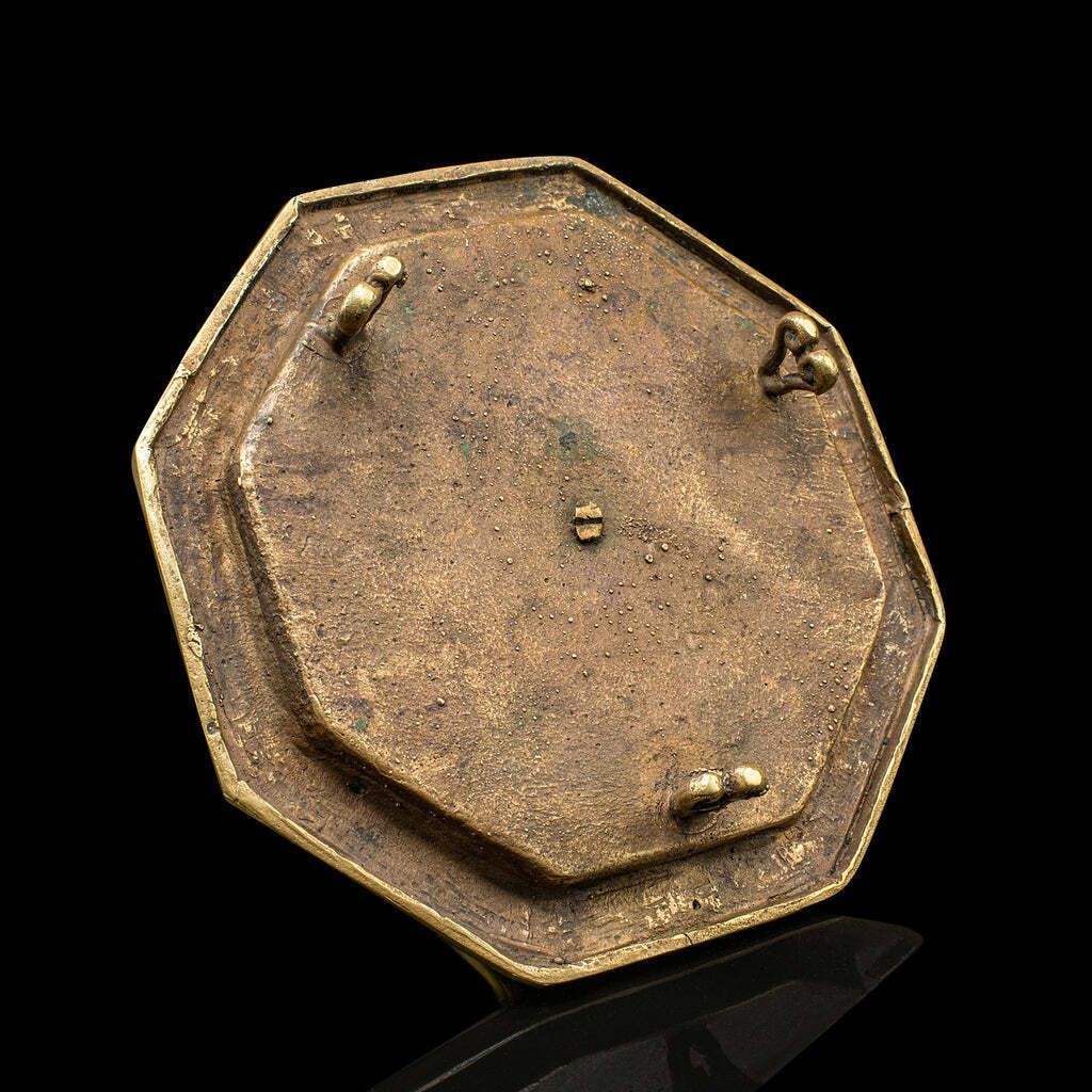 photo for sale Antique Temple Betel Nut Dish, Indonesian, Engraved Brass Sireh Stand, Victorian