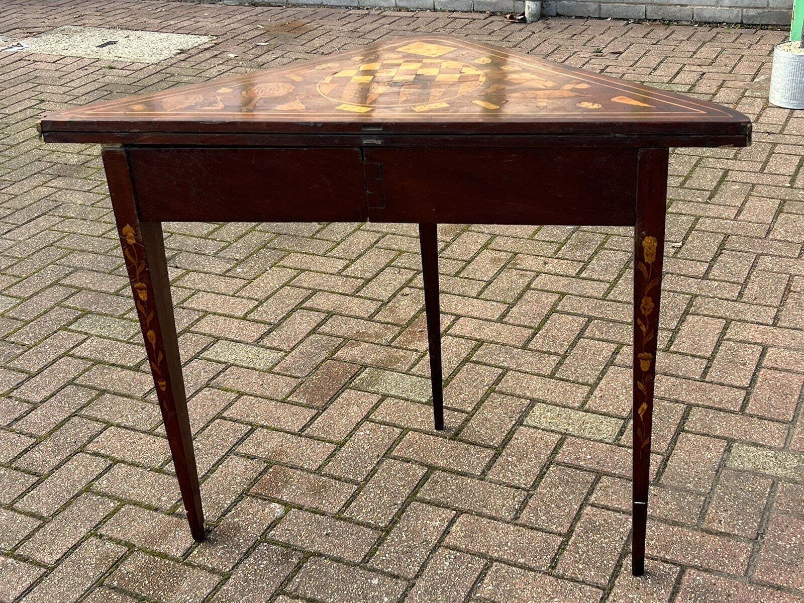 1220.0 Early Dutch Marquetry Games Table With Fold Over Lid And Card Playing Area photo