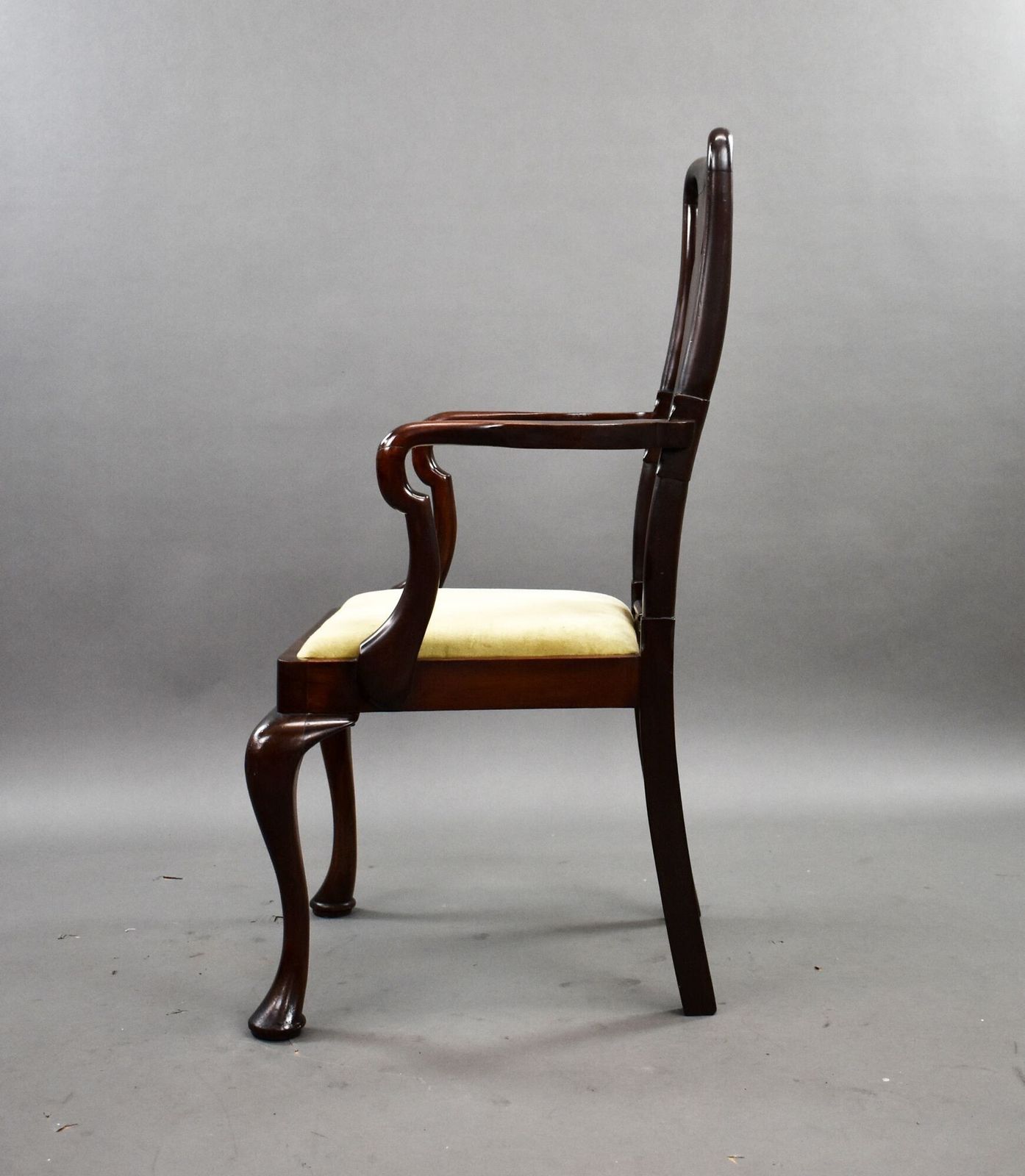 Antique Mahogany Queen Anne Style Open Armchair photo 500.0