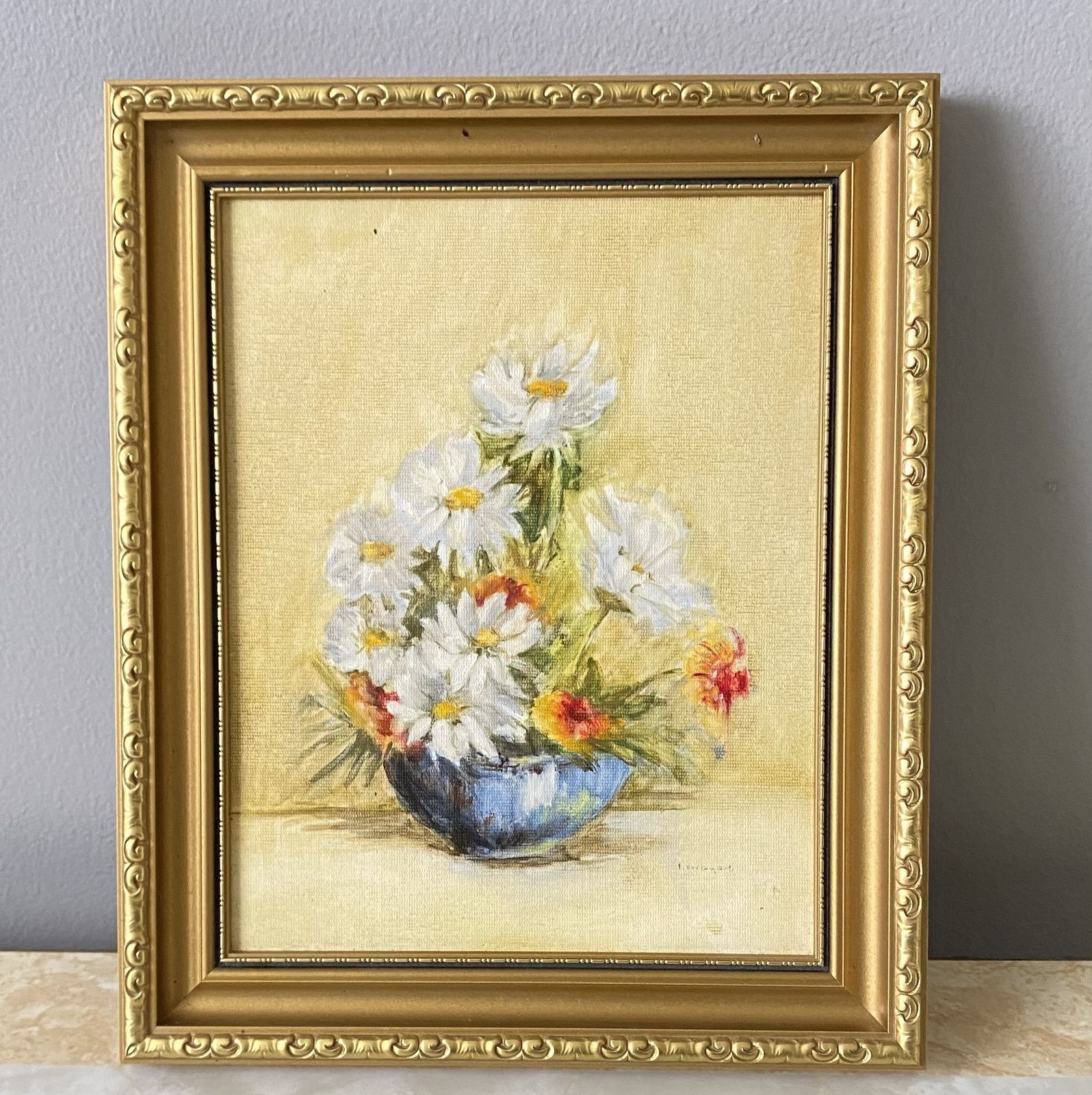 Vintage Still Life Signed And Framed Oil Painting Original Flower Design Daisies