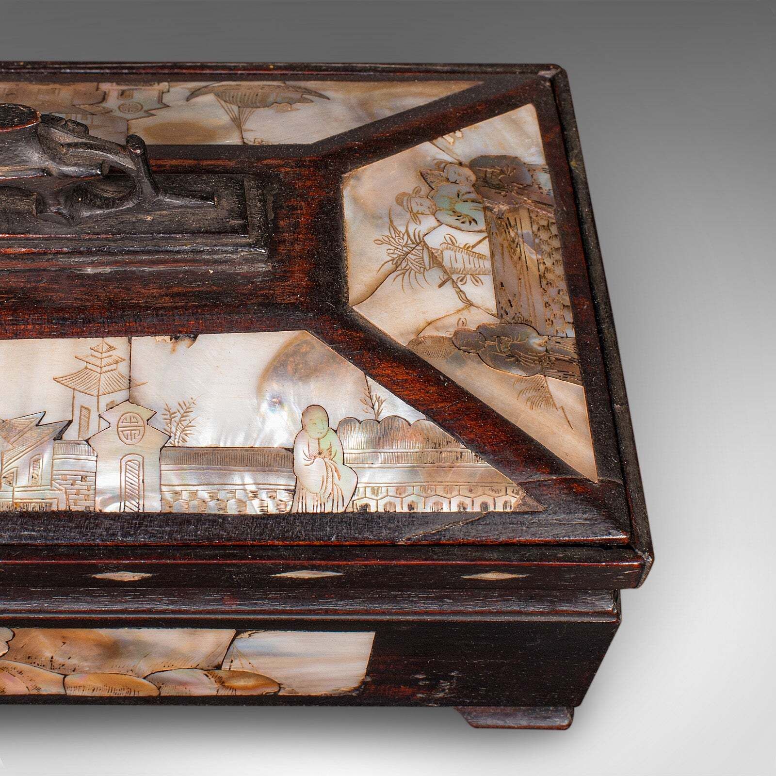 photo furniture Antique Glove Box, Oriental, Inlaid Decorative Casket, Qing Dynasty, Edwardian