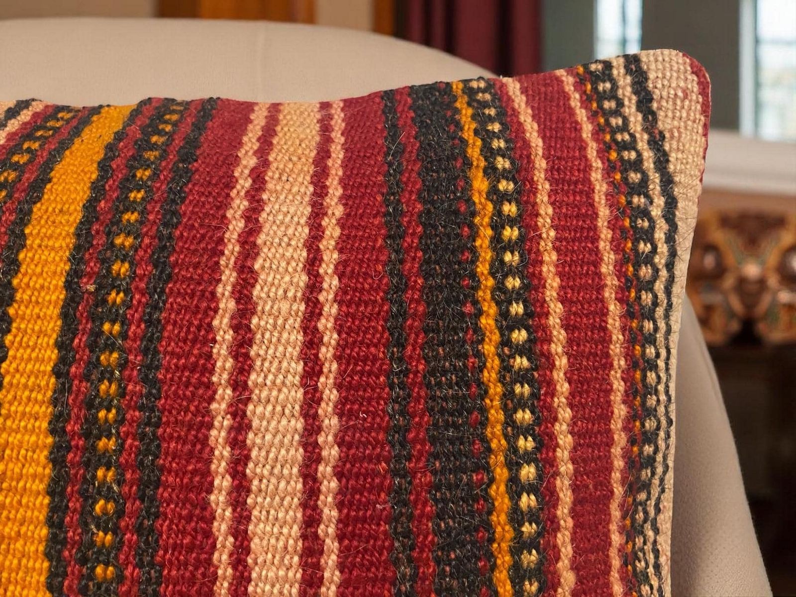 Hand Made Kilim Faced Cushion 16 X 16 Inches, Anatolian Kilim Pillow, Handmade Cushion Cover, Turkish Decor, Home Decor Accent photo vintage