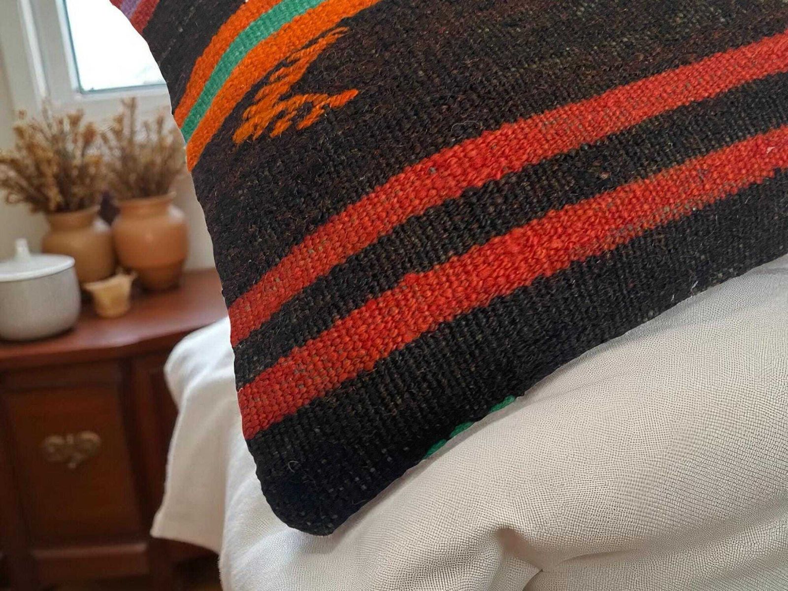 Hand Made Kilim Faced Cushion 16 X 16 Inches, Anatolian Kilim Pillow, Handmade Cushion Cover, Turkish Decor, Home Decor Accent photo vinterior