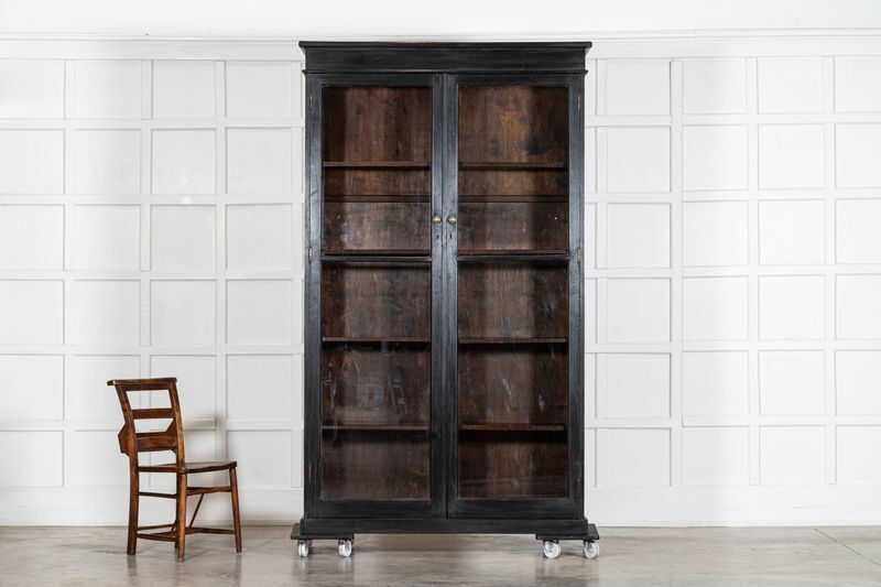 19thc English Oak Glazed Bookcase Cabinet photo vinterior