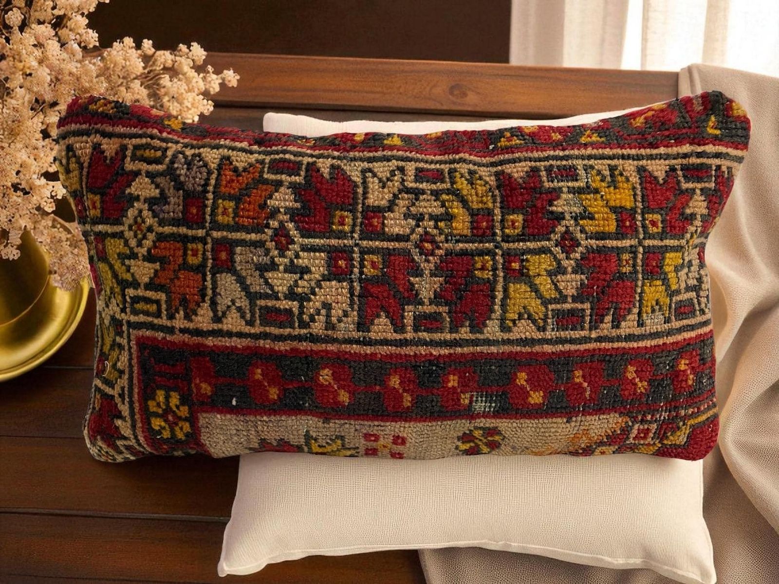 Hand Made Kilim Faced Cushion 12 X 20 Inches, Anatolian Kilim Pillow, Handmade Cushion Cover, Turkish Decor, Home Decor Accent photo furniture