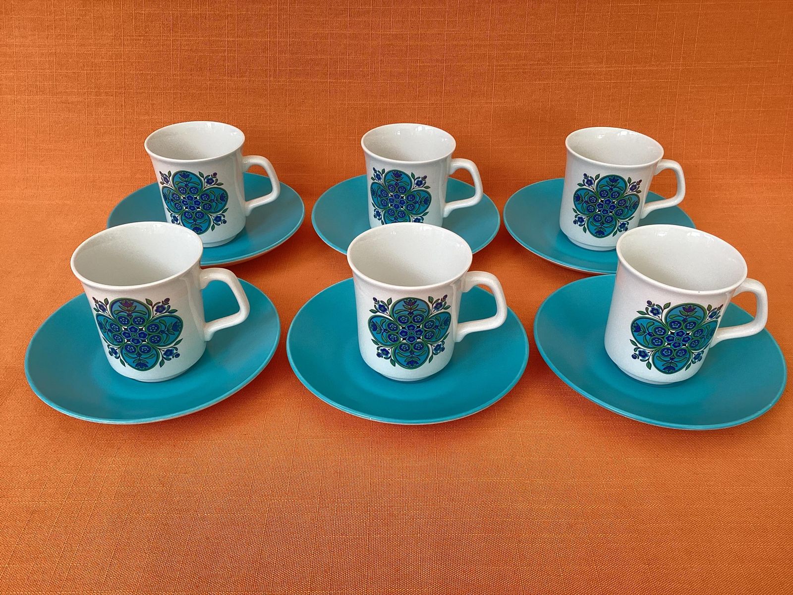 Complete 1960s J&G Meakin Impact Coffee Set: Coffee Pot, 6 Cups And Saucers, Cream Jug, Sugar Bowl, Studio Meakin Impact, Retro Coffee Set photo for sale