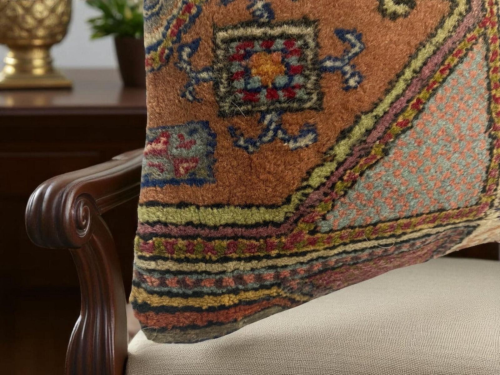 Hand Made Kilim Faced Cushion 16 X 16 Inches, Anatolian Kilim Pillow, Handmade Cushion Cover, Turkish Decor, Home Decor Accent photo buy