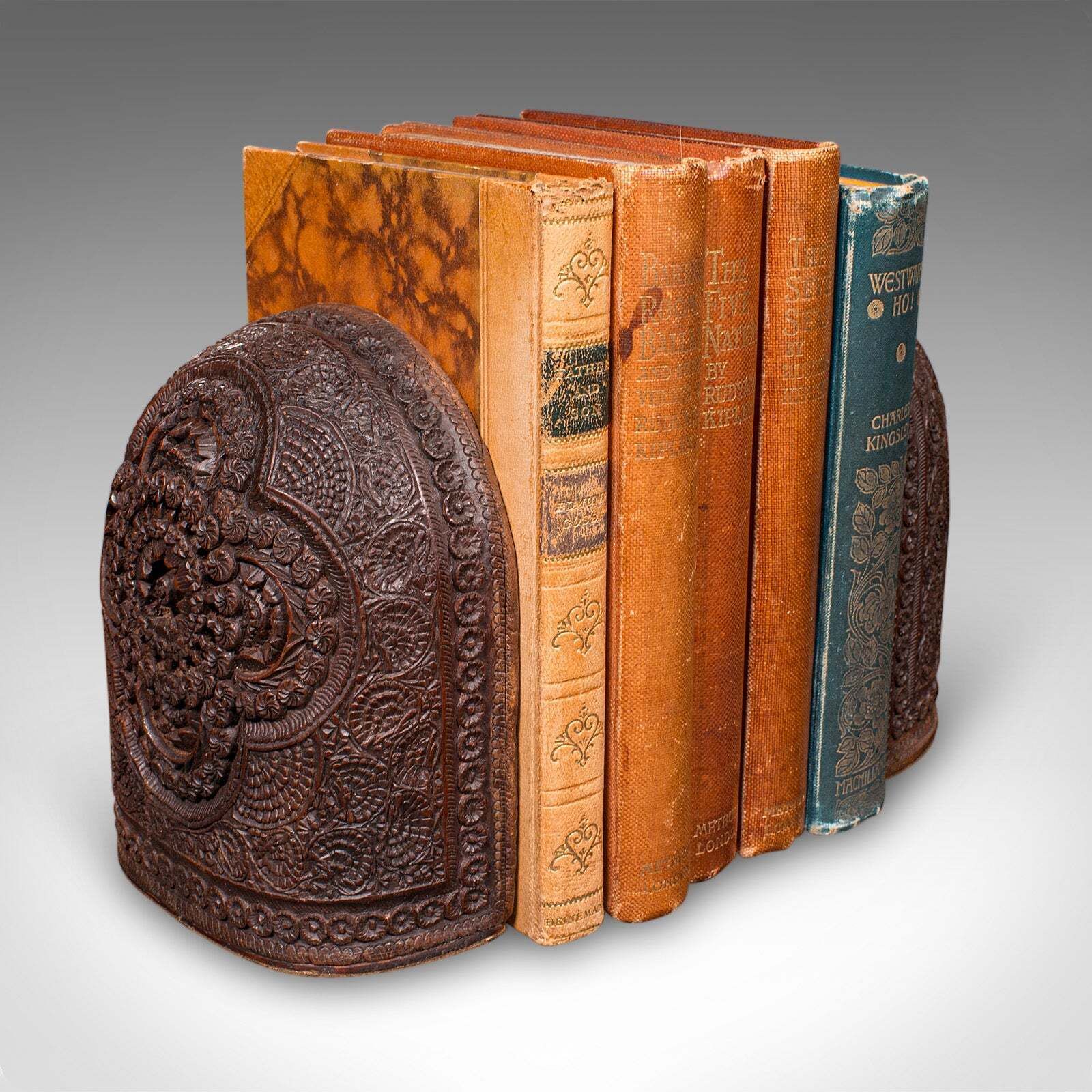 Pair Of Antique Ornate Bookends, Anglo Indian Beech, Book Rests, Victorian, 1900 photo furniture