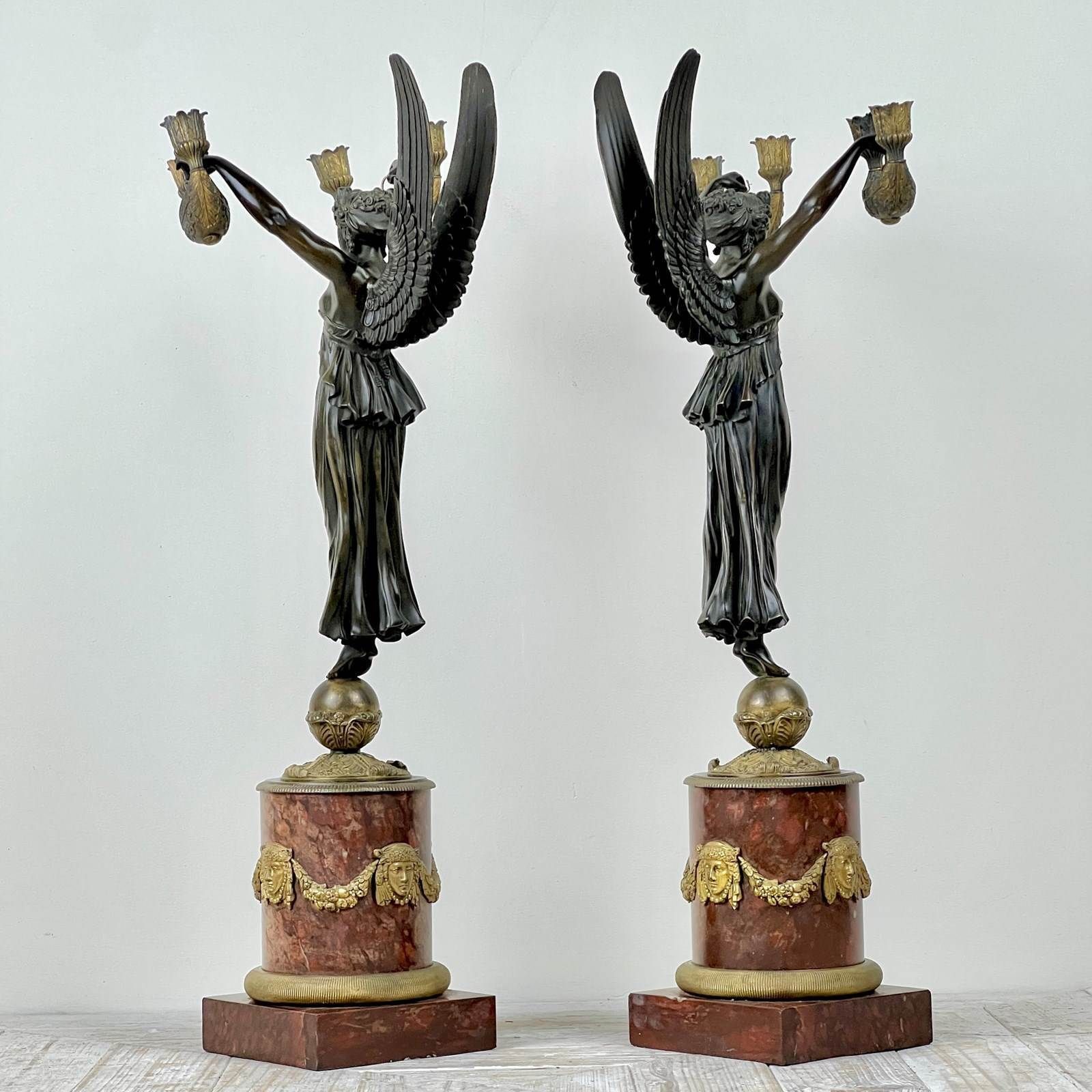 A Pair Of French Empire Patinated Bronze And Marble Candelabra photo furniture