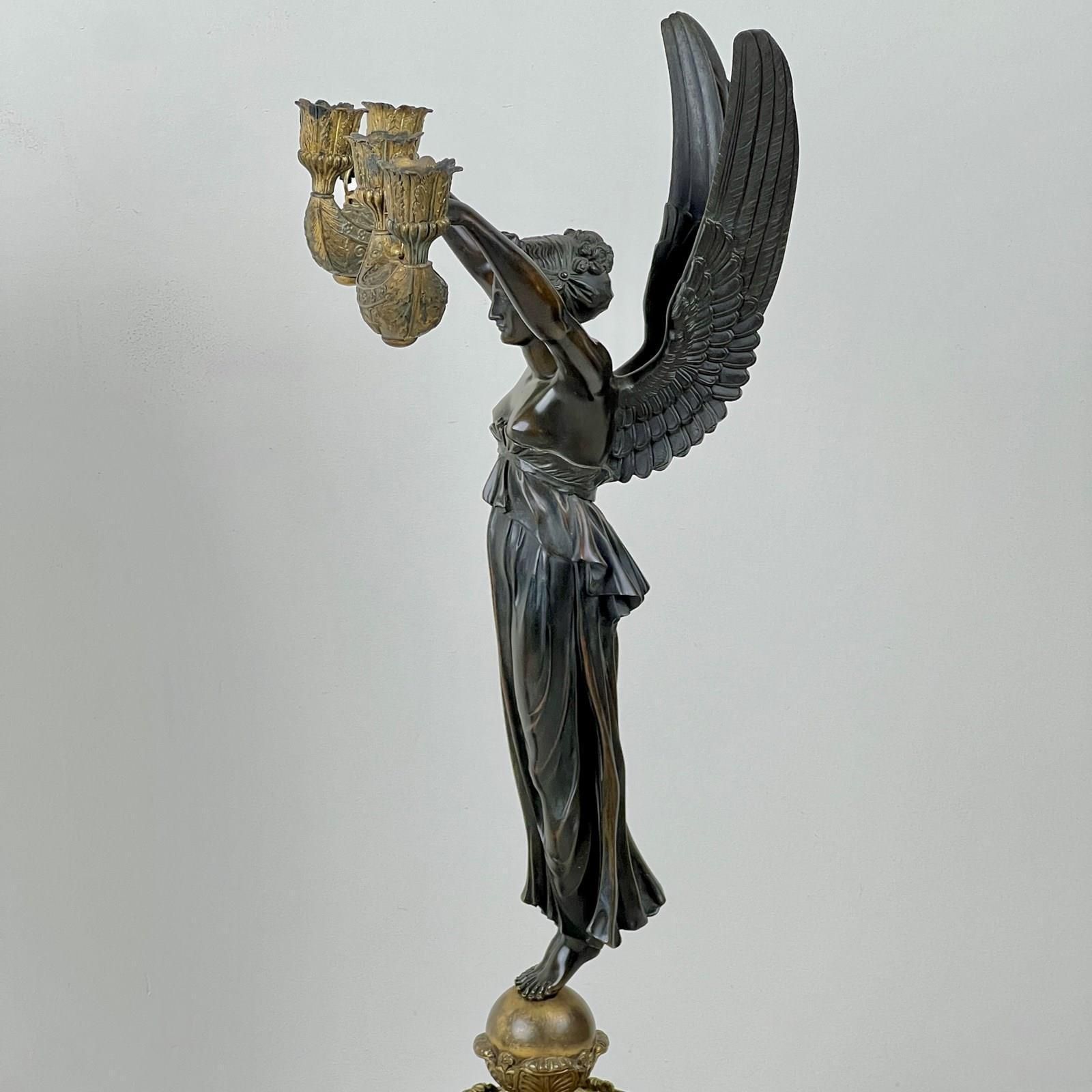 photo for sale A Pair Of French Empire Patinated Bronze And Marble Candelabra