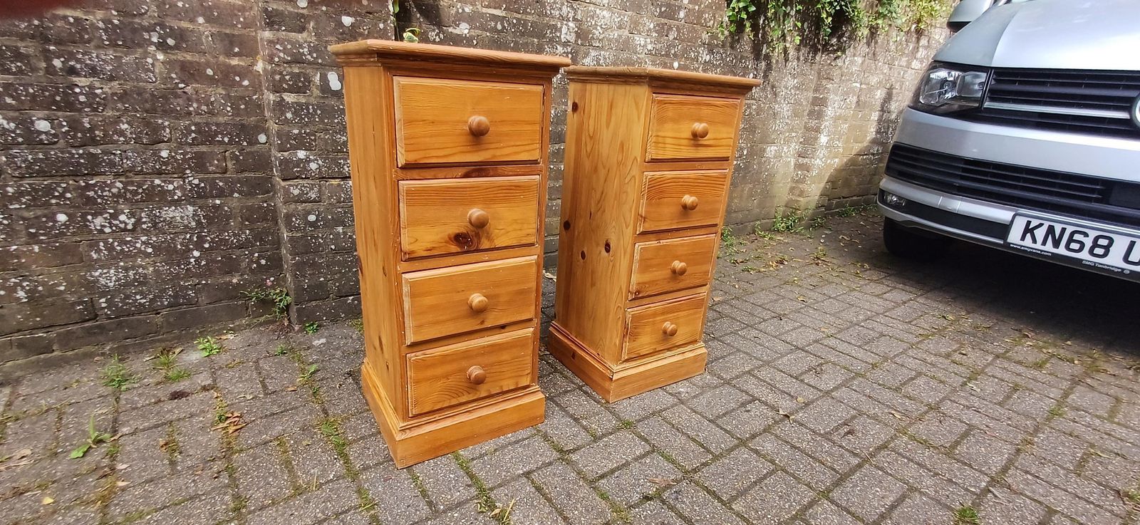 Pair Of Useful This Rustic Solid Pine 4 Drawer Slim Flight Chest Of Drawers | Vintage Storage Tallboys Rustic Shabby Chic photo vintage