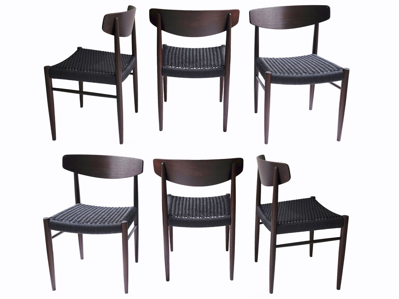 Set Of Six Mid Century Danish Teak Spade Back Dining Chairs Model 501 By A.M. Mobler, 1960s Denmark