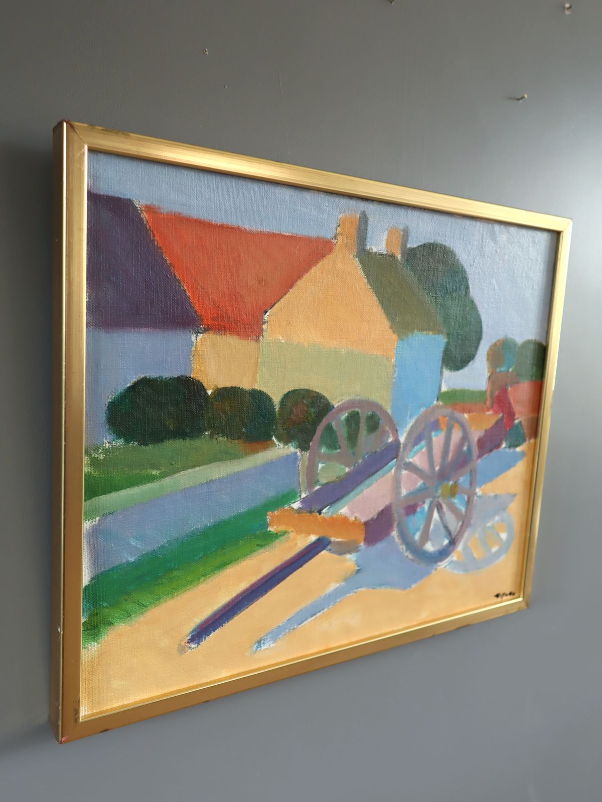Sunlit Cart Oil Painting, Mid 20th Century photo 561.0