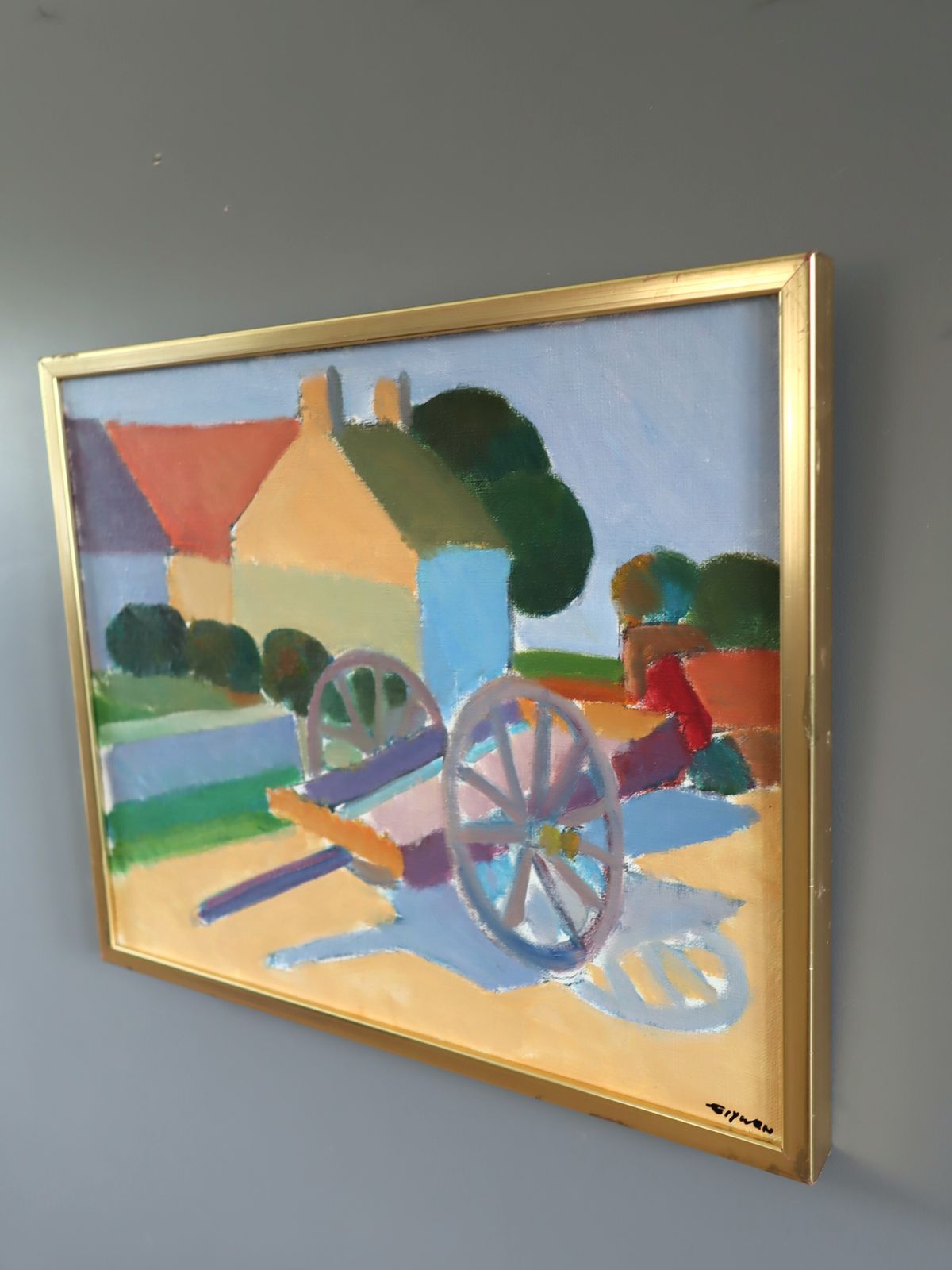 Sunlit Cart Oil Painting, Mid 20th Century photo vinterior
