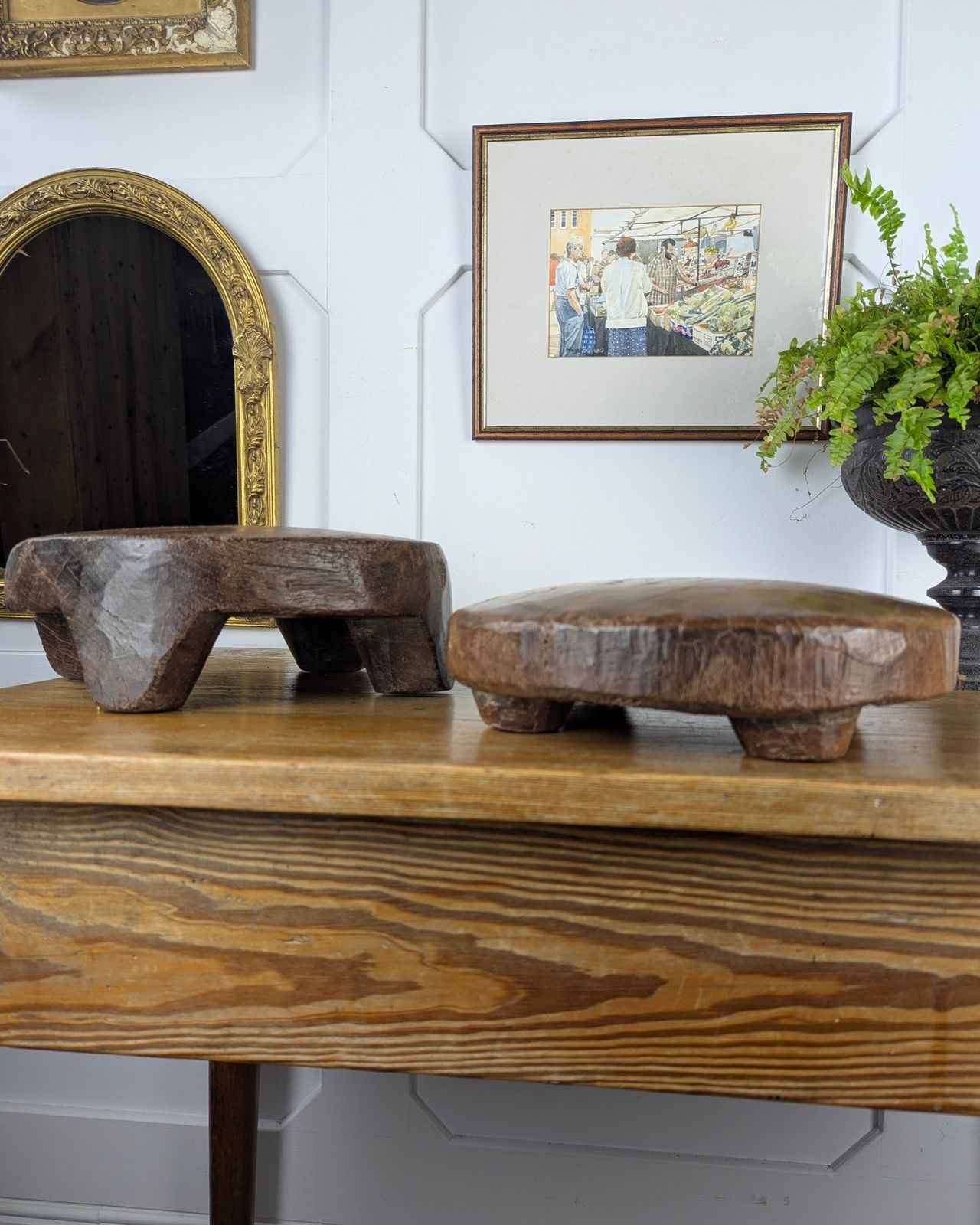 Pair Of Antique Wooden Chapati Boards – Punjab, India photo Home Decor