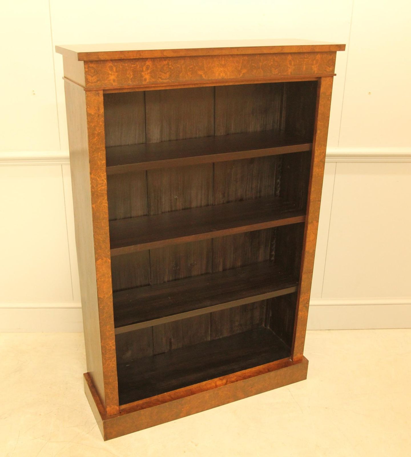 Victorian Faux Burr Walnut Open Bookcase photo for sale