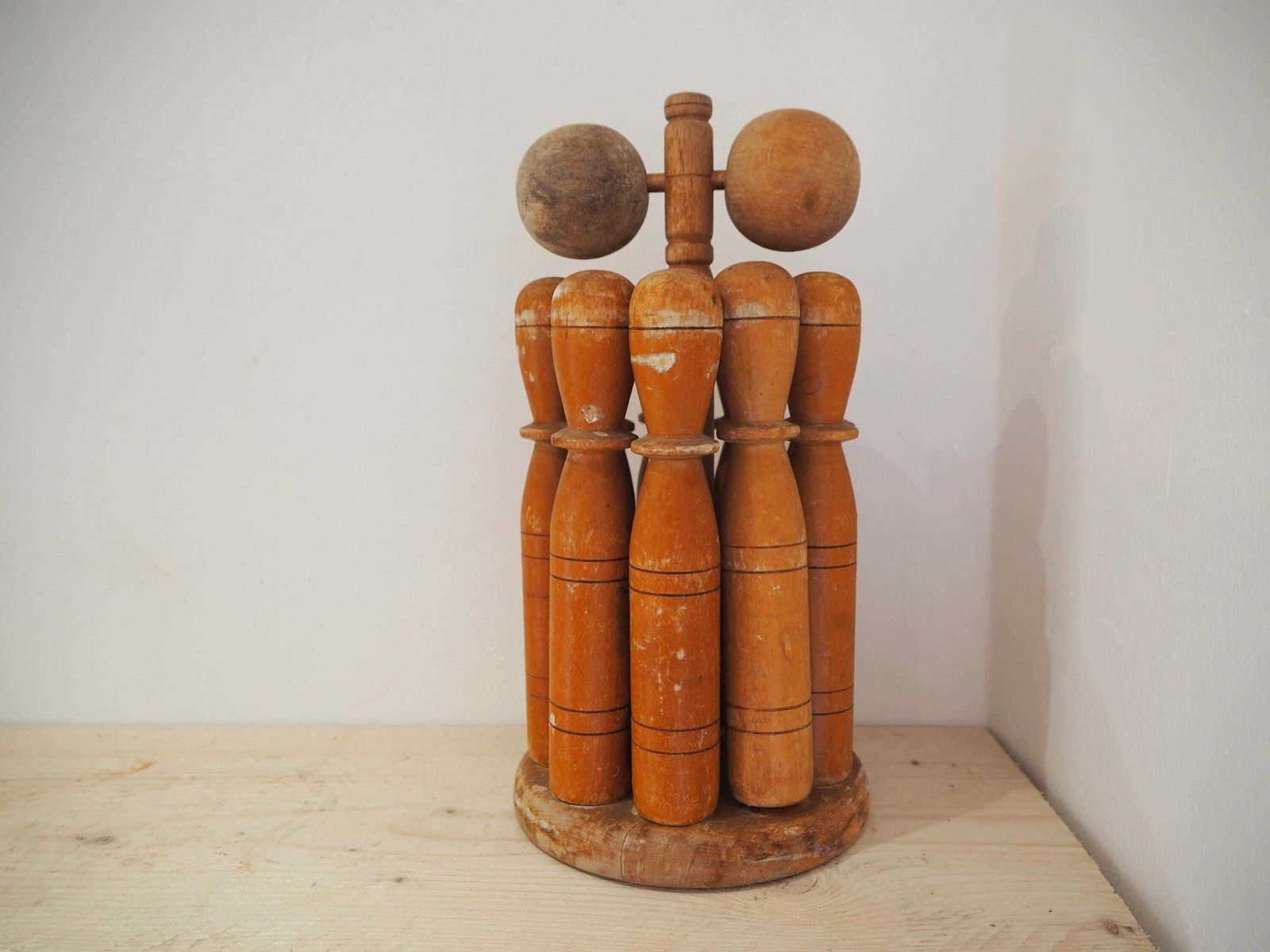 Vintage Antique Early 20th Century English Wooden Skittle Set
