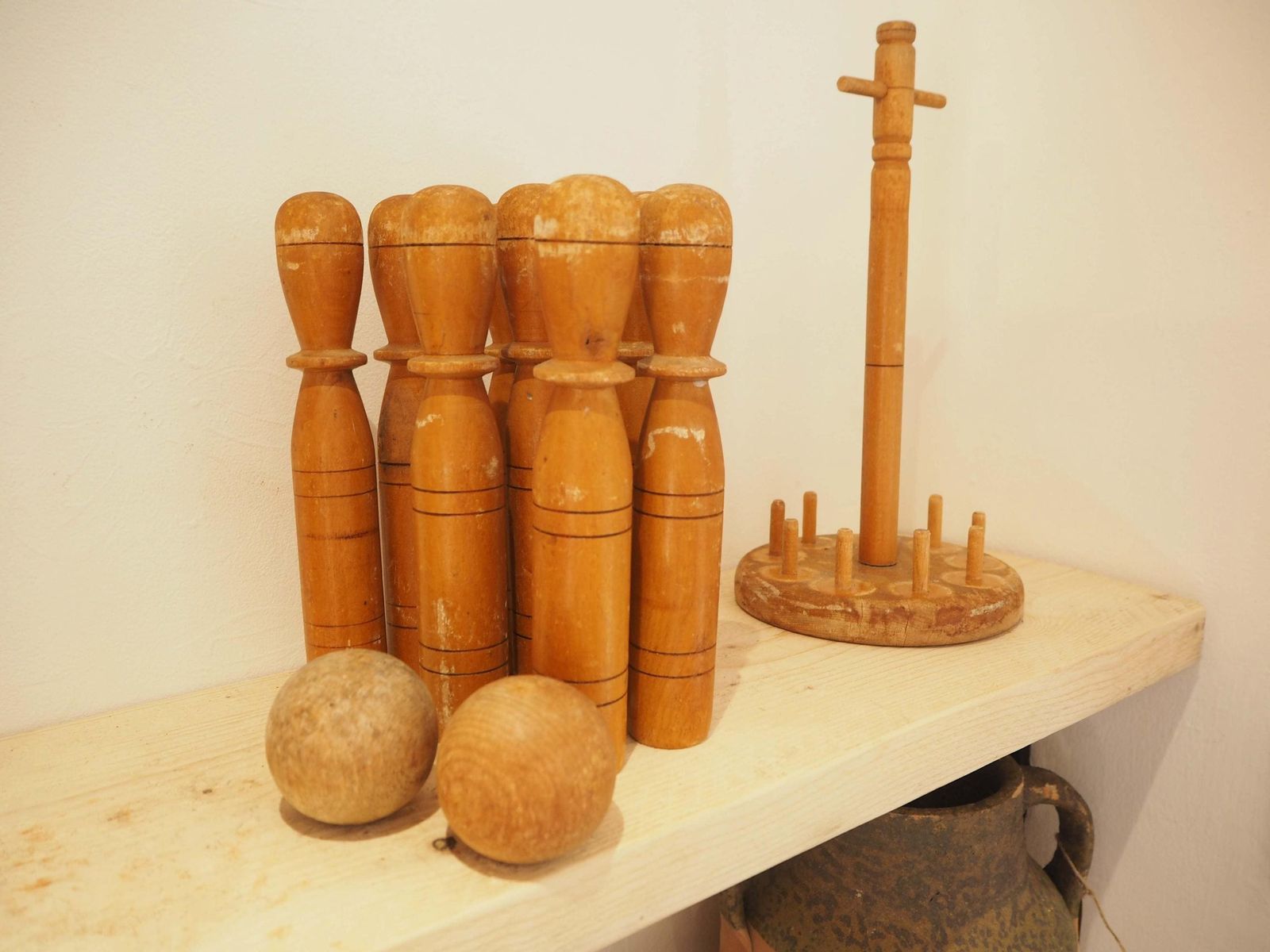 Vintage Antique Early 20th Century English Wooden Skittle Set photo 116.0