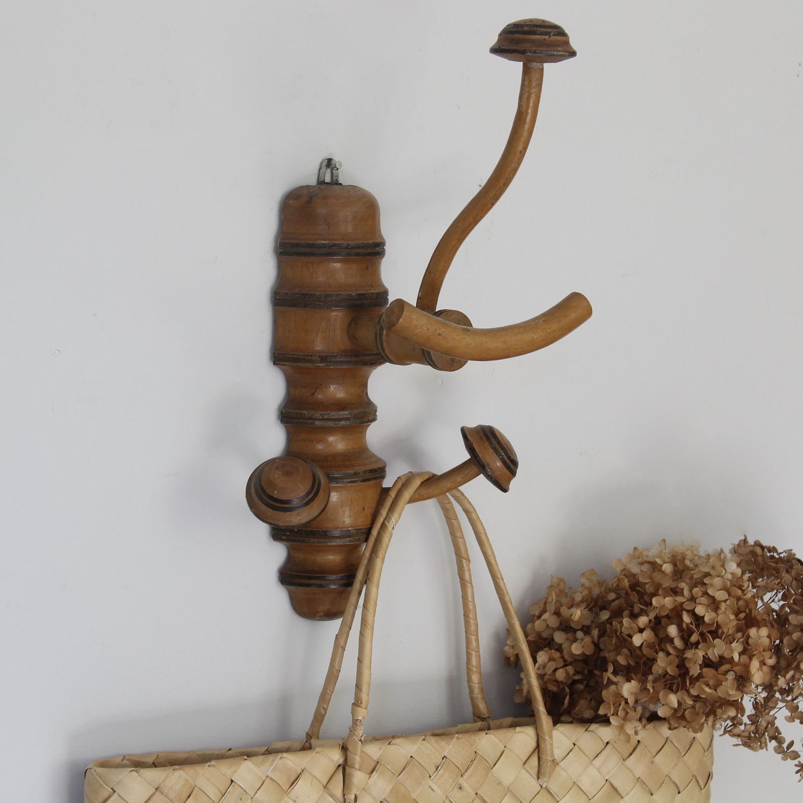 Antique French Wooden Coat And Hat Hooks photo for sale