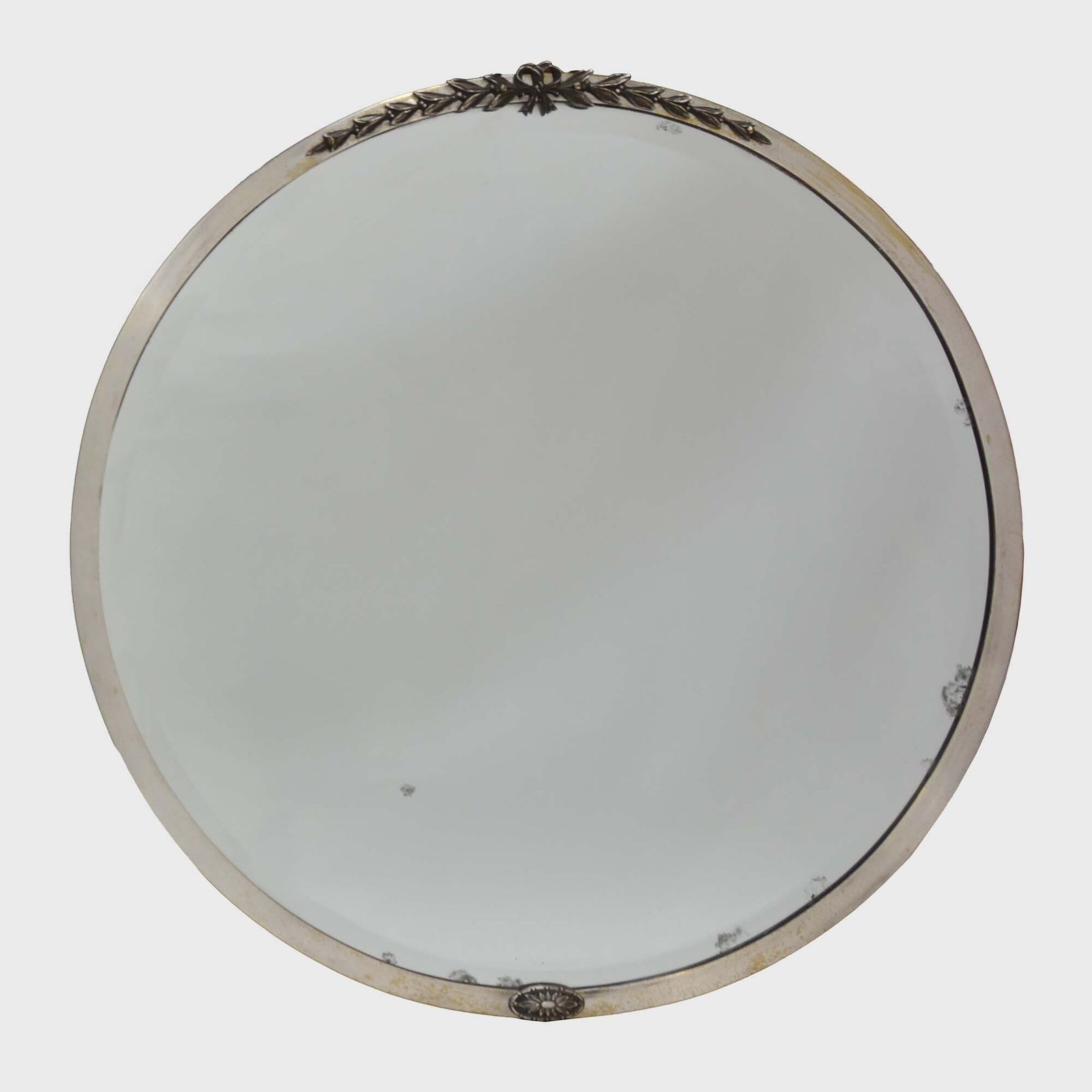 Mid Century French Nickel Plated Round Mirror photo vintage