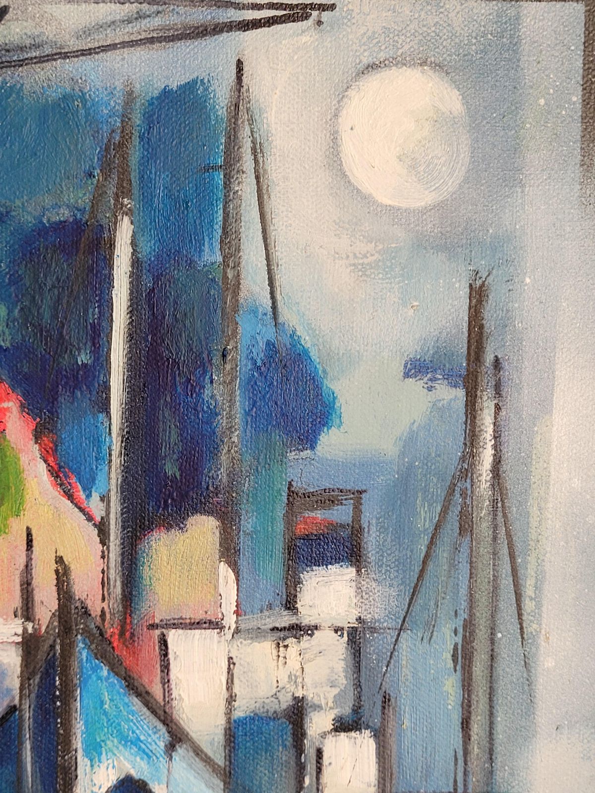 Boats In Harbour. Contemporary Cubist Acrylic On Canvas By Lombardo photo 741.0