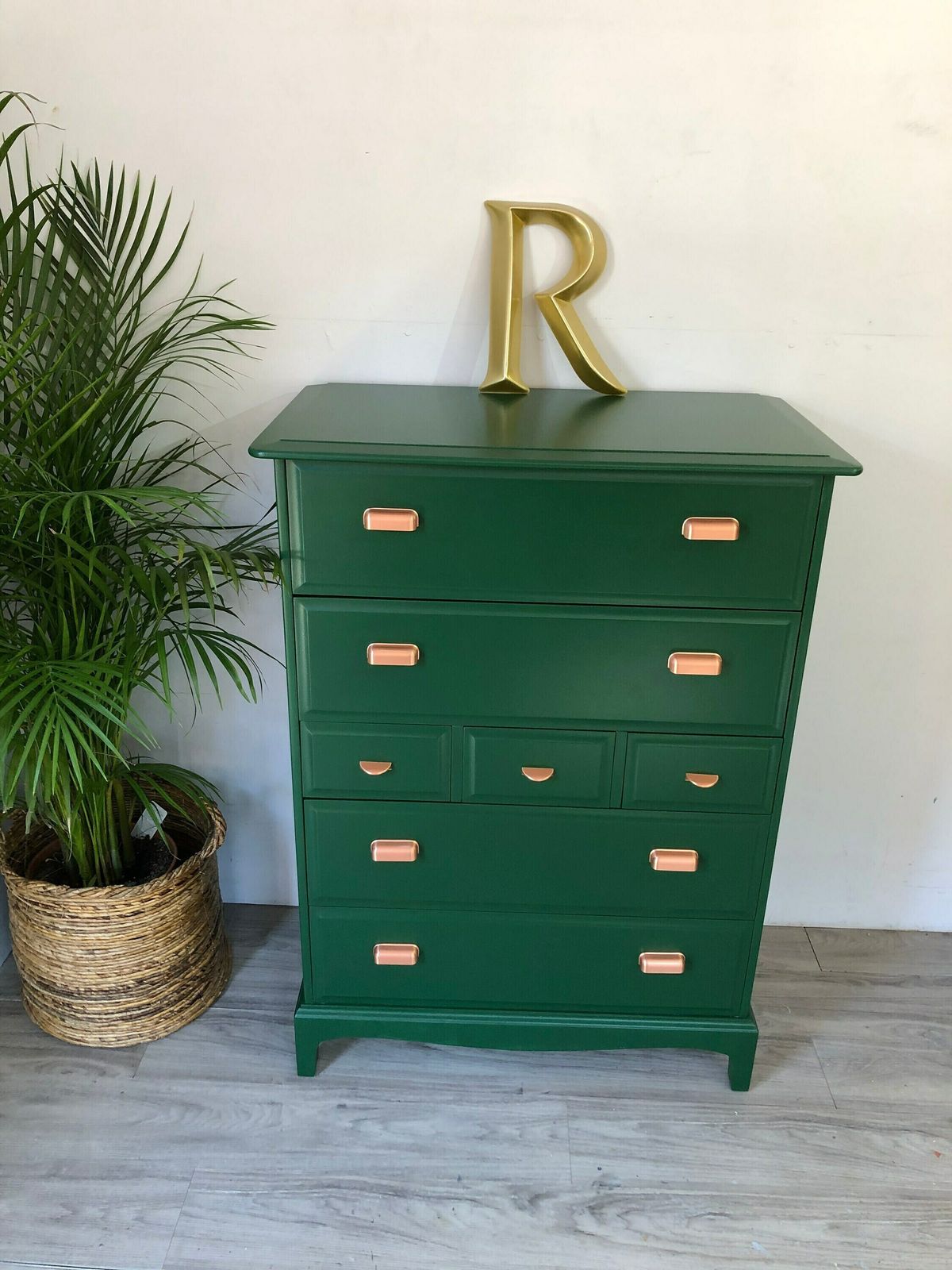 Stag Minstrel Furniture Tallboy Chest Of Drawers Painted Green photo furniture