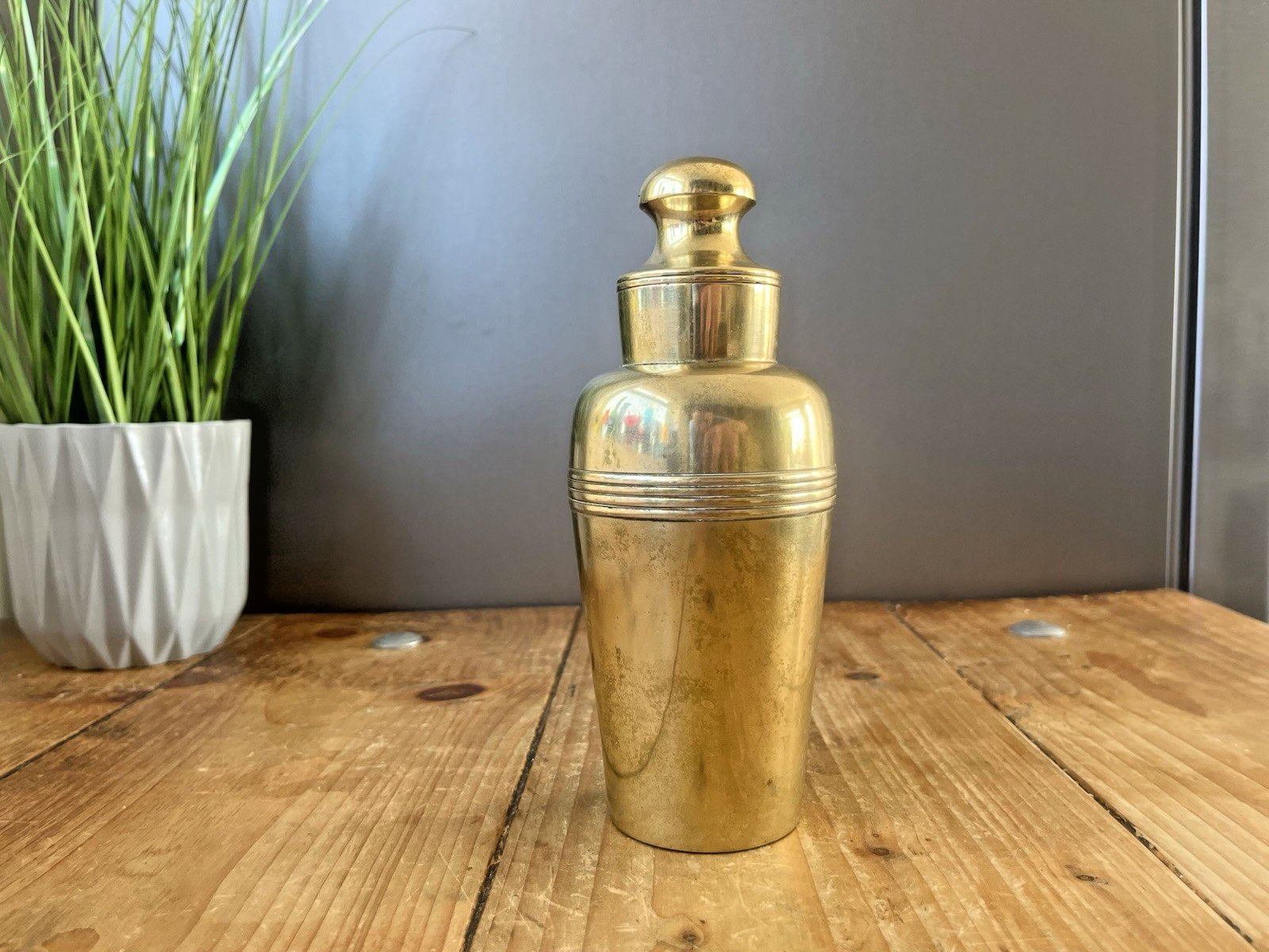 Antique Art Deco Pill Bottle Shape Cocktail Shaker Brass Plated Epns Bar Cabinet photo Home Decor