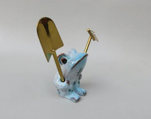 Cactus Cutlery Frog With Shovel And Rake By Walter Bosse For Karlsruhe Majolika, 1950s, Set Of 3