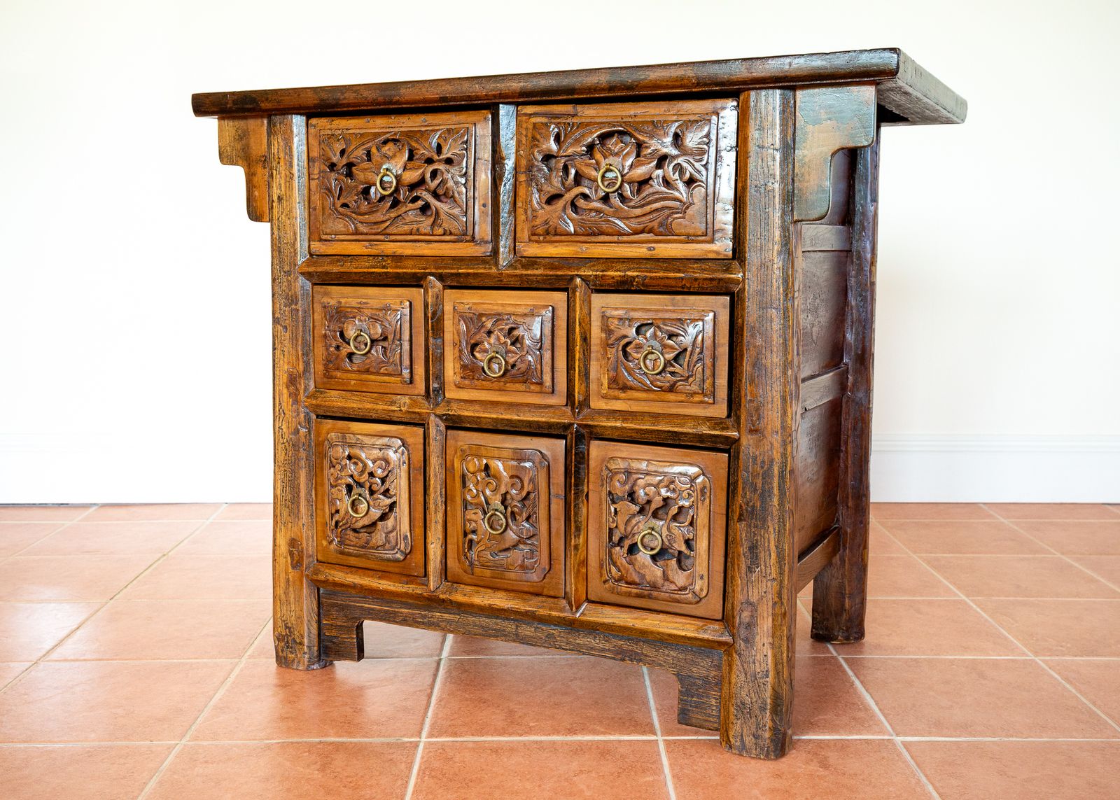 Fine Antique Carved Cabinet Chest Of Drawers Commode Chinese Altar Temple Butterfly Cabine.T 18th Century Raised Carving Consol.E Sideboar.D Credenza photo furniture