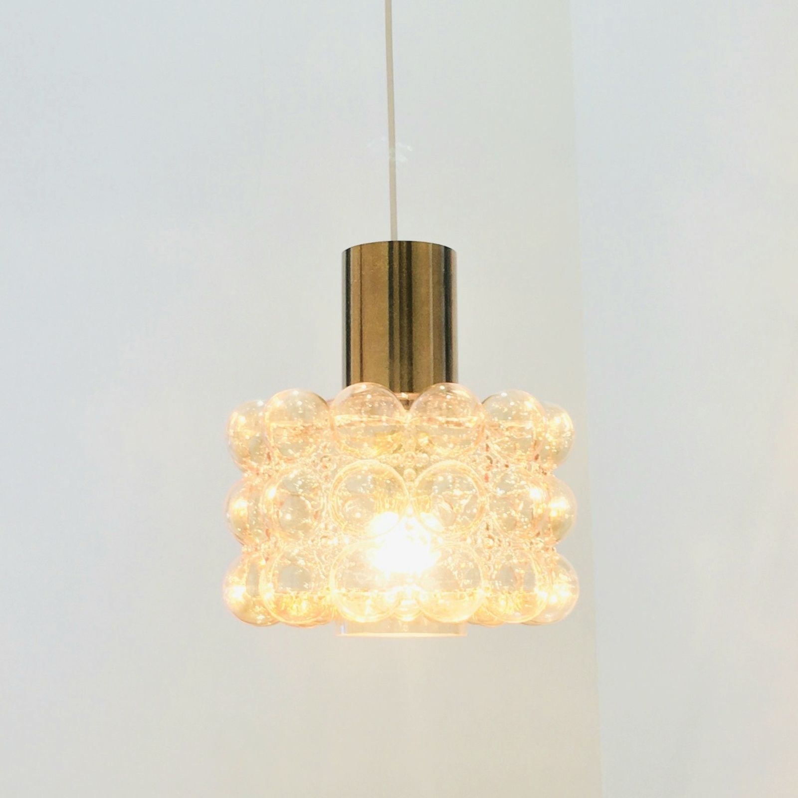 Large Mid Century Amber Bubble Glass & Brass Ceiling Light By Helena Tynell For Limburg, Germany, 1960s photo Lighting
