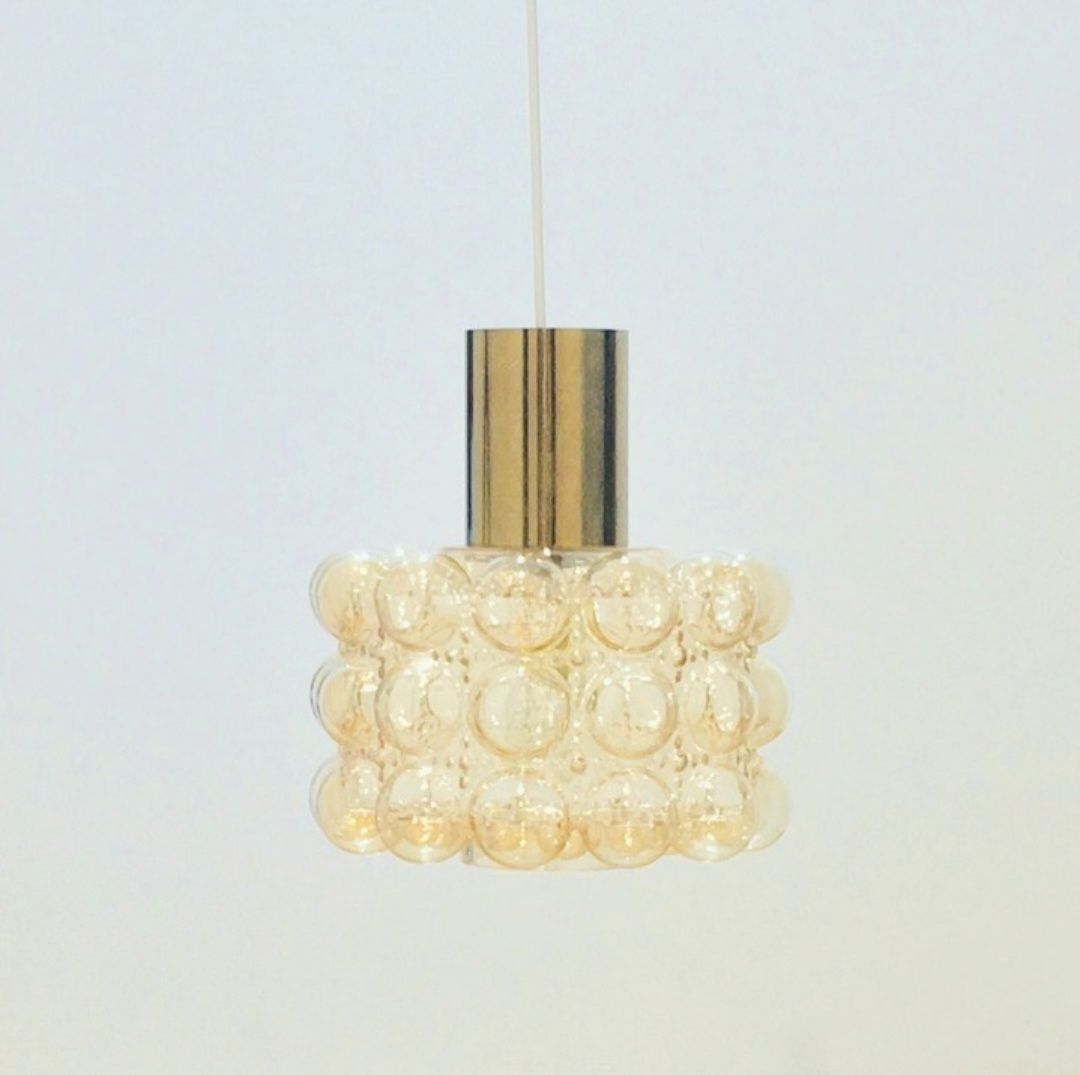 Large Mid Century Amber Bubble Glass & Brass Ceiling Light By Helena Tynell For Limburg, Germany, 1960s photo furniture