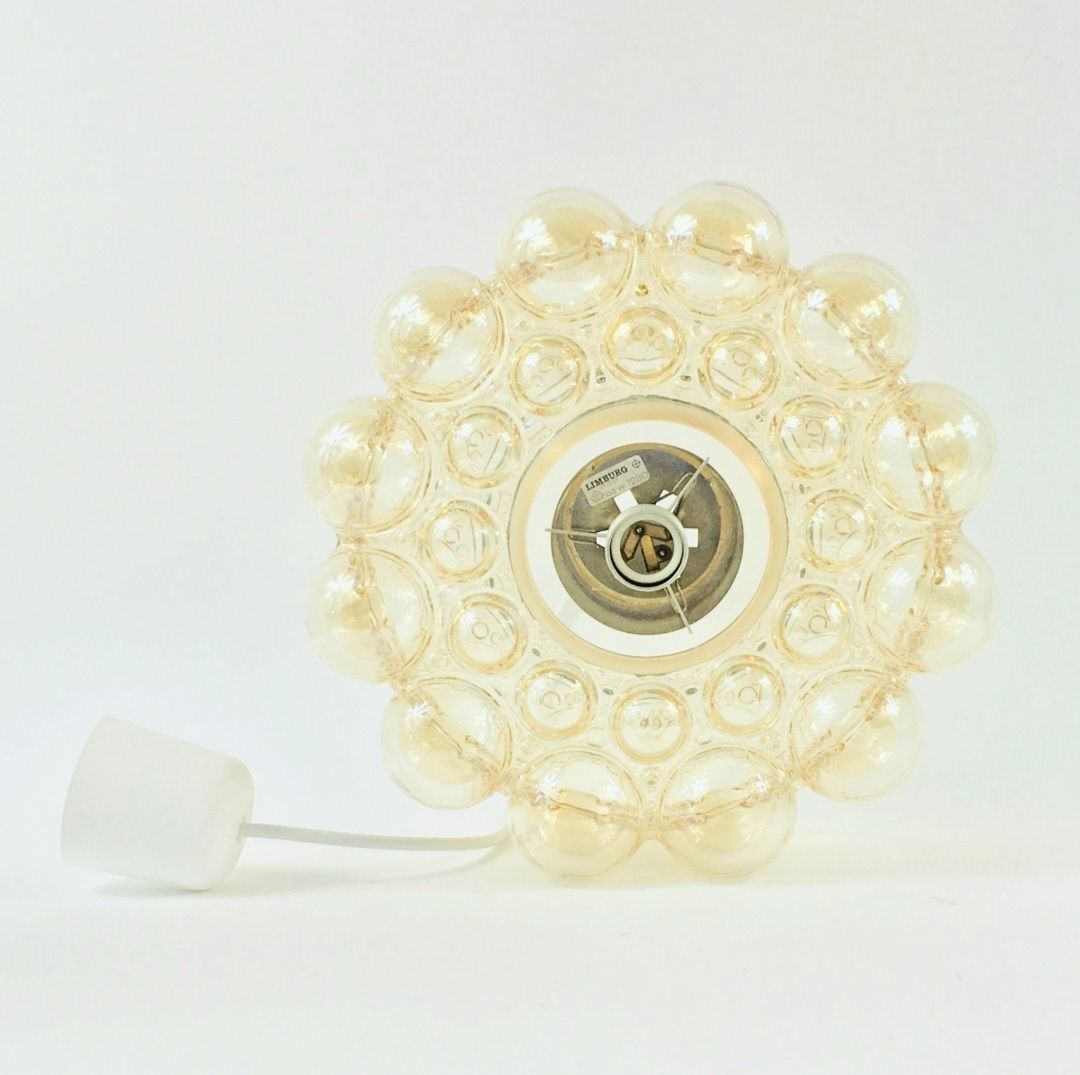 Grote Mid Century Amber Bubbelglas & Messing Plafondlamp Van Helena Tynell Voor Limburg, Duitsland, Jaren 1960 photo vinterior