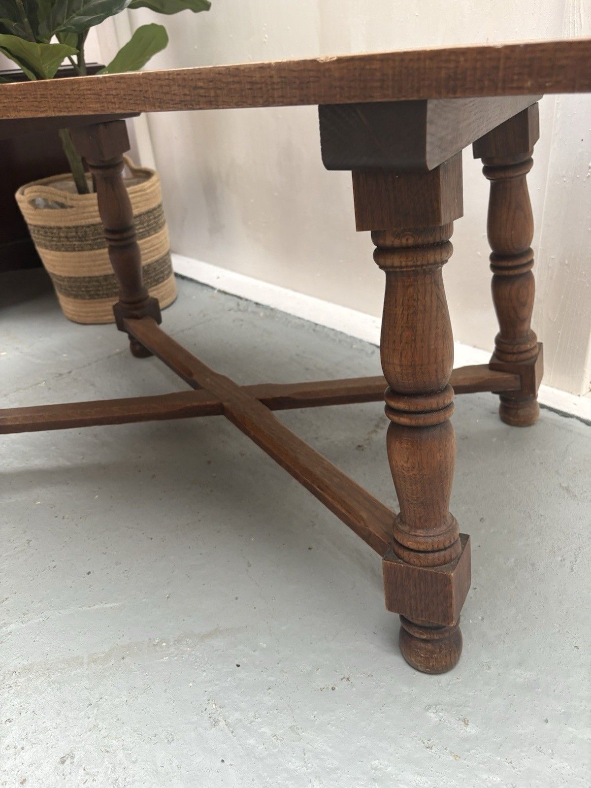 photo for sale Mid Century French Oak Parquetry Herringbone Top Rustic Coffee Table